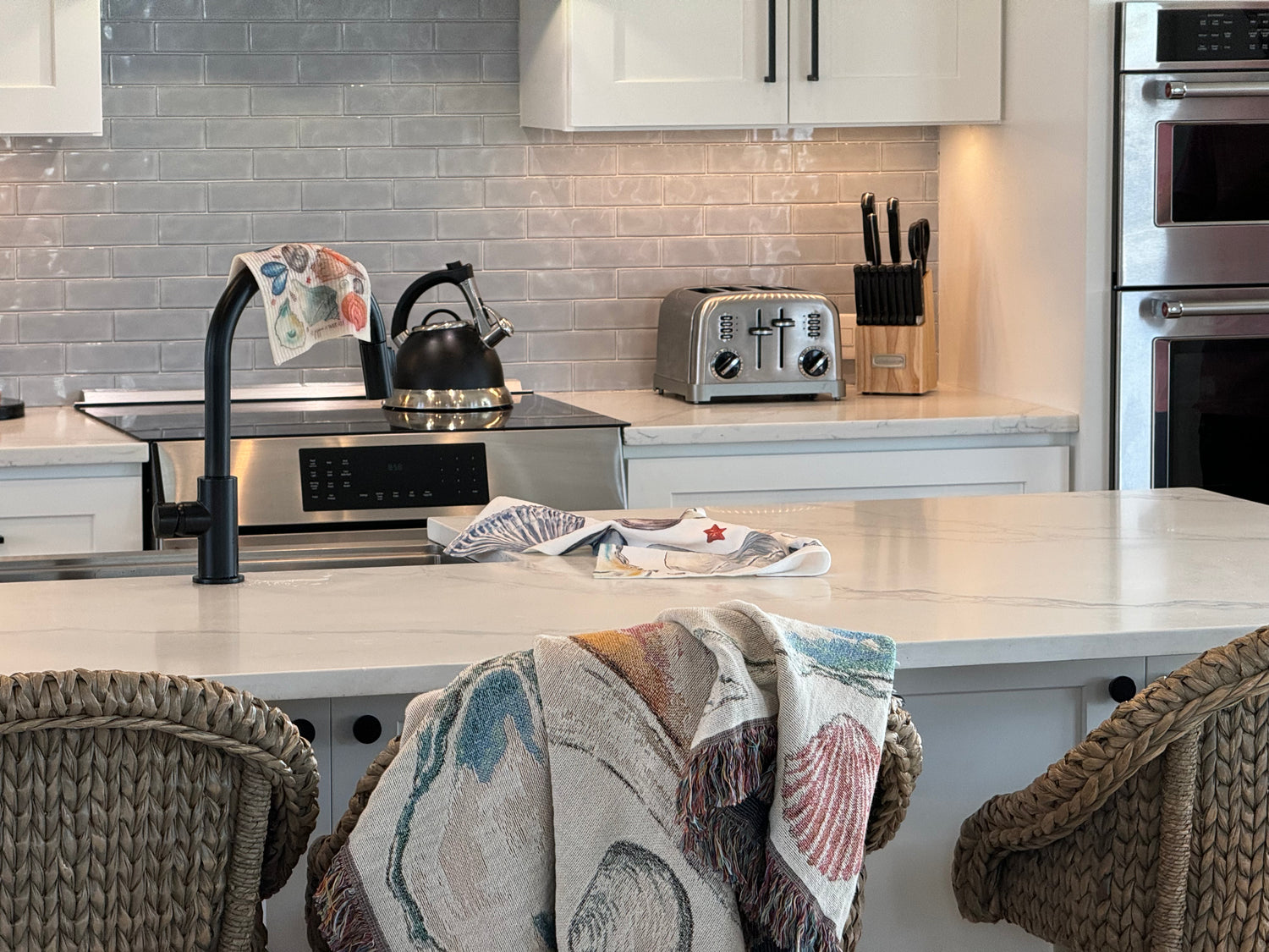 classic coastal style kitchen with coastal shell kitchen products towel swedish cloth