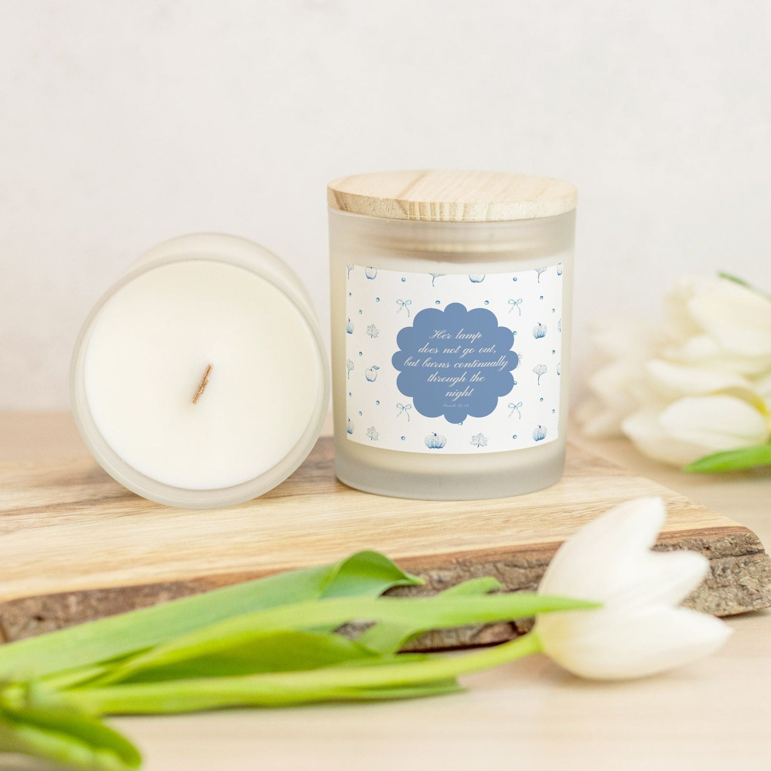 blue and white pumpkin bow custom candle - designs by pippa