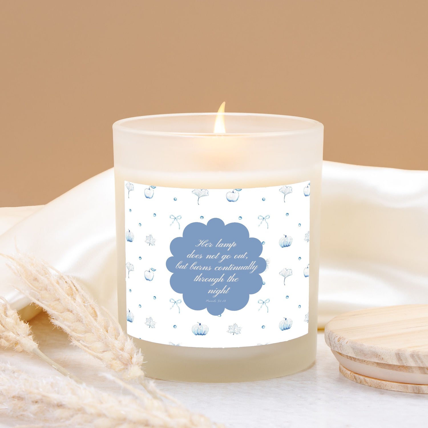 blue and white pumpkin bow custom candle - designs by pippa