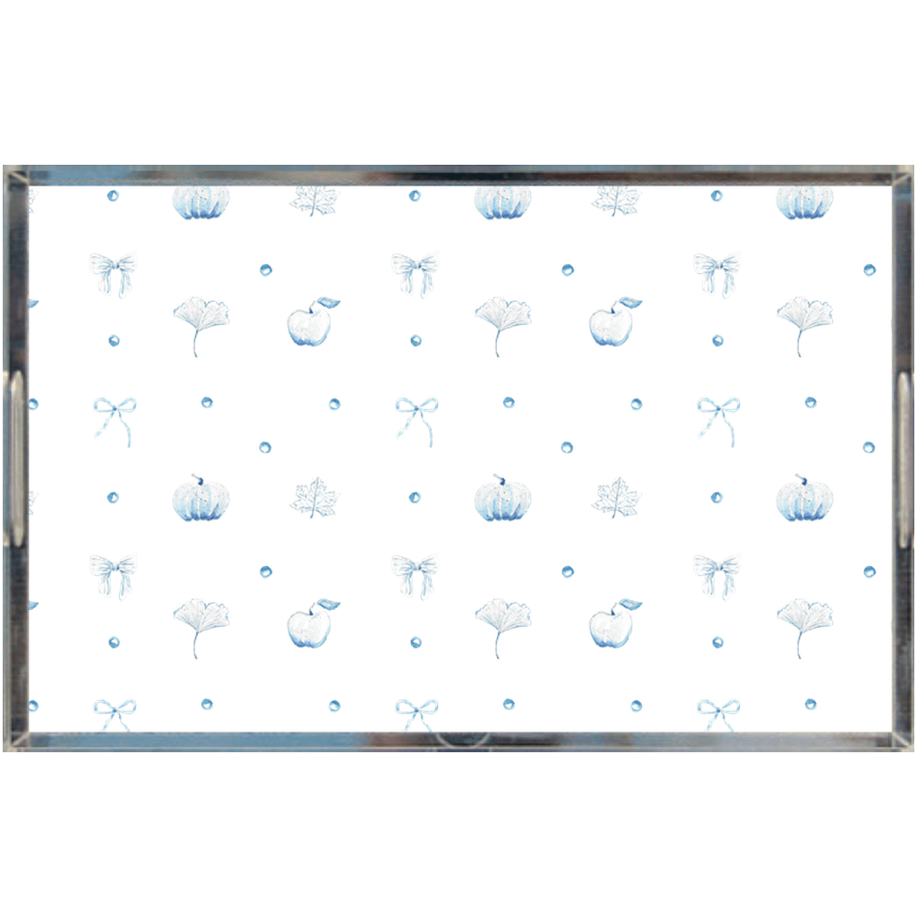 blue & white fall grandmillenial pumpkin bow tray - designs by pippa