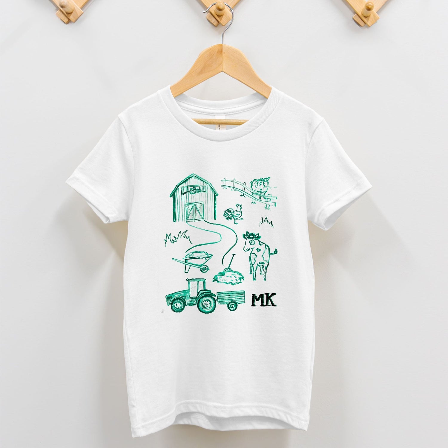 green farm toile custom initial toddler tee 2T - 5T - designs by pippa