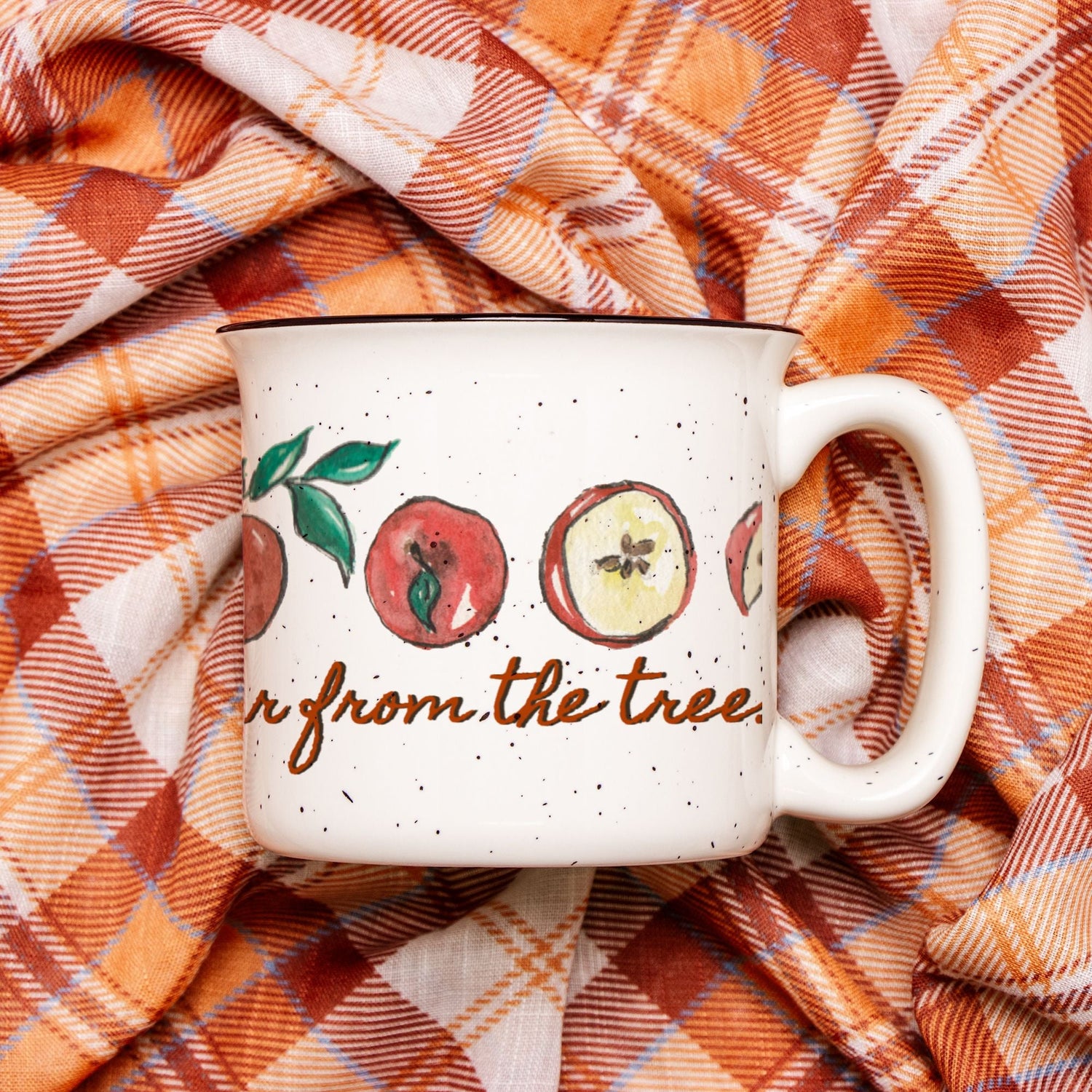 apple doesn't fall far from tree ceramic mug speckled cream 13oz custom - designs by pippa