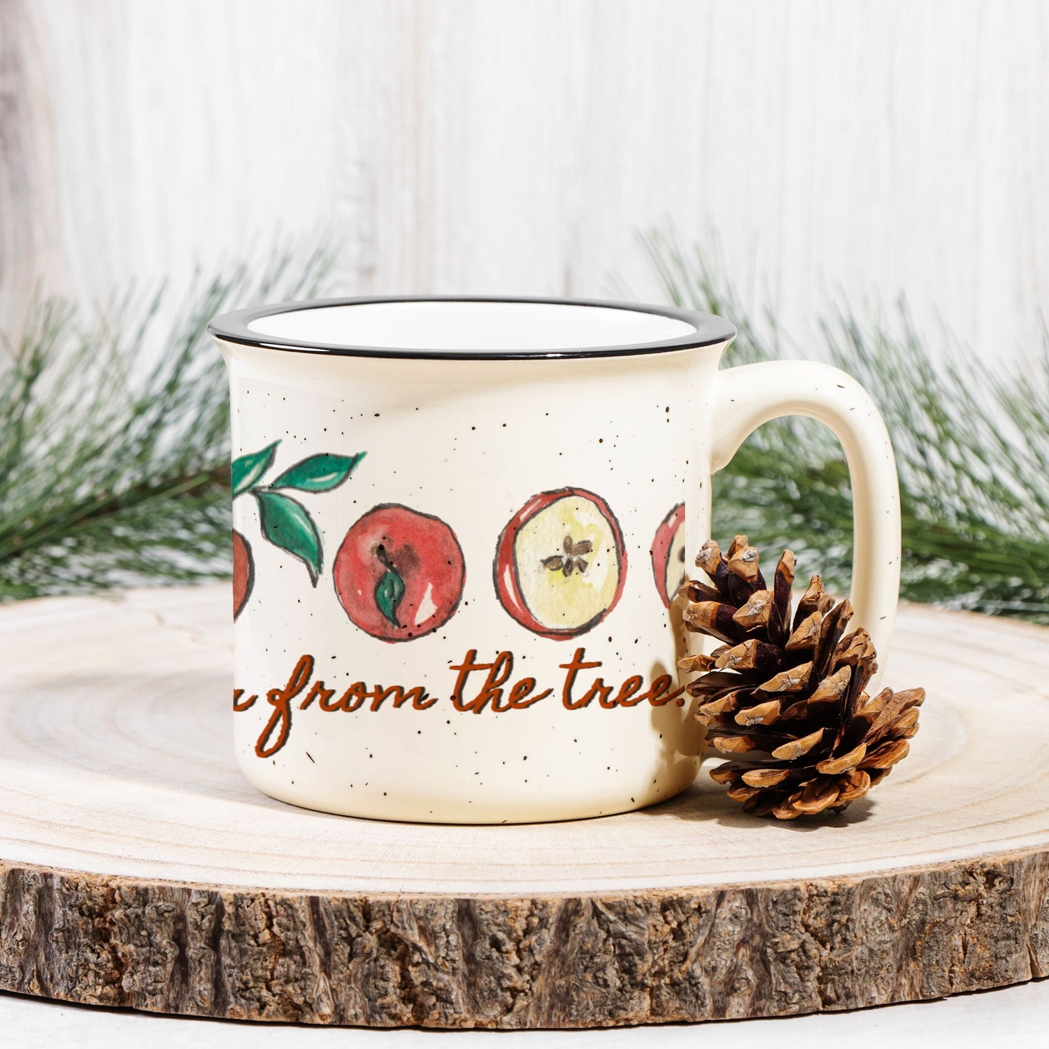 apple doesn't fall far from tree ceramic mug speckled cream 13oz custom - designs by pippa