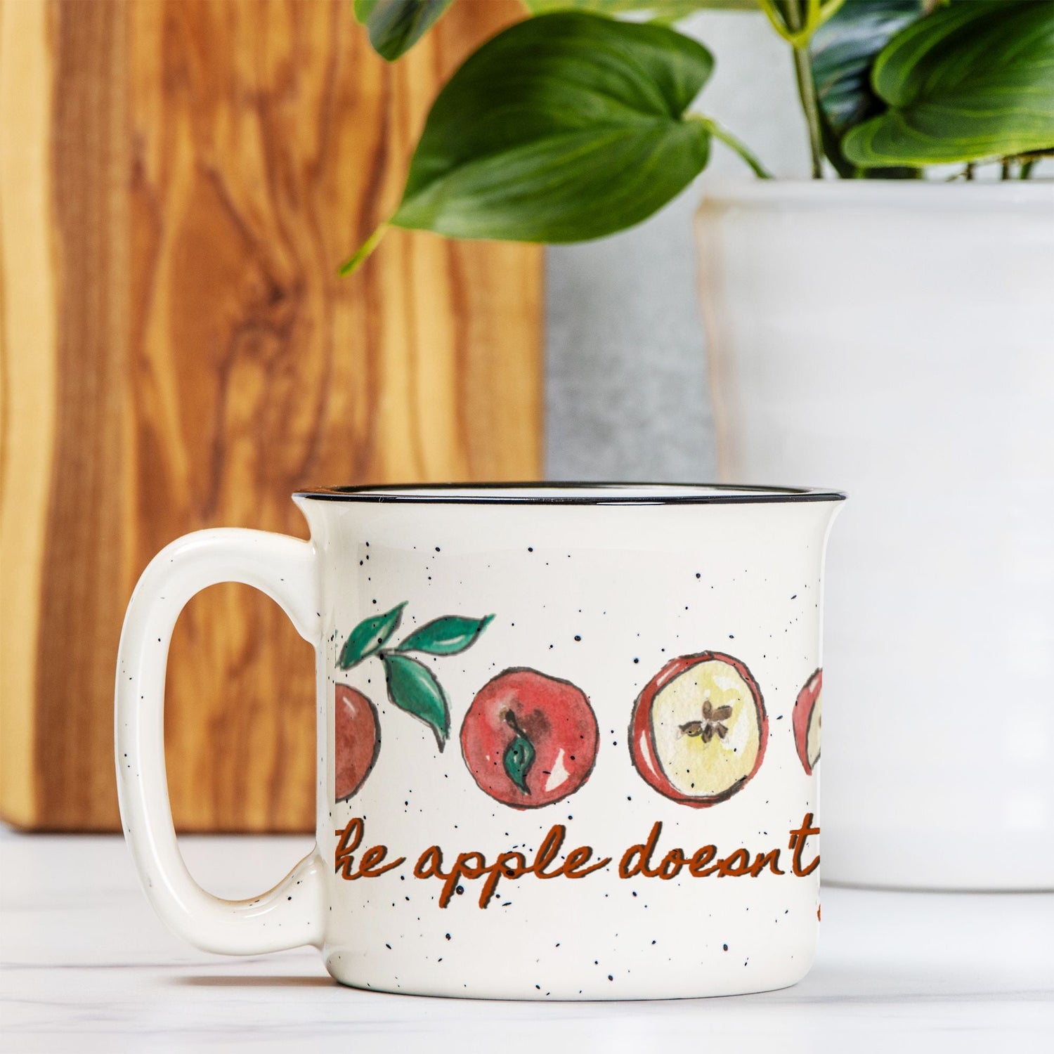 apple doesn't fall far from tree ceramic mug speckled cream 13oz custom - designs by pippa