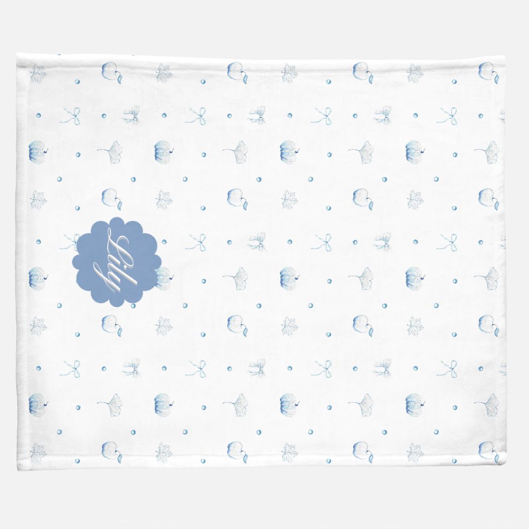 blue and white grandmillenial pumpkin bow fall custom blanket - designs by pippa