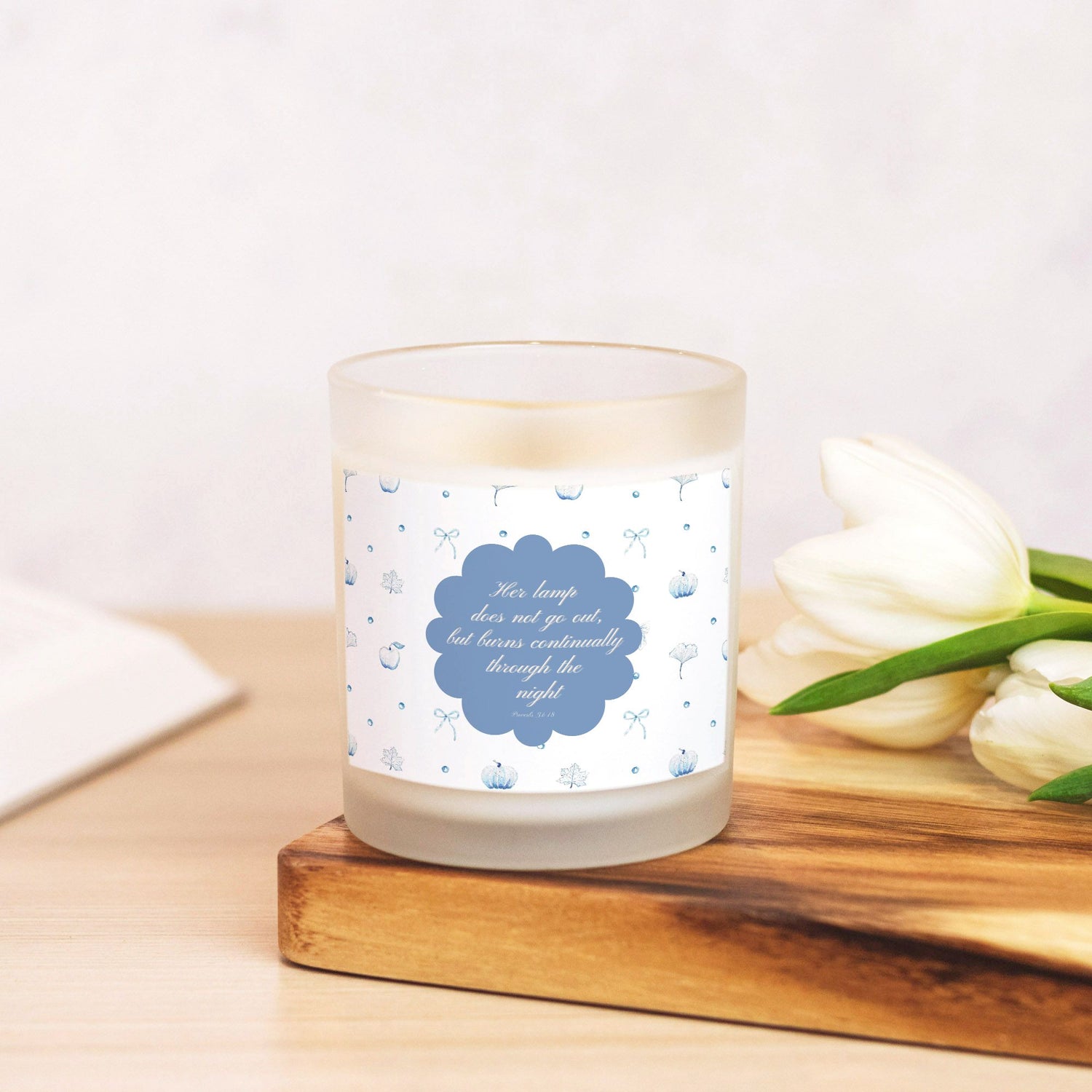 blue and white pumpkin bow custom candle - designs by pippa