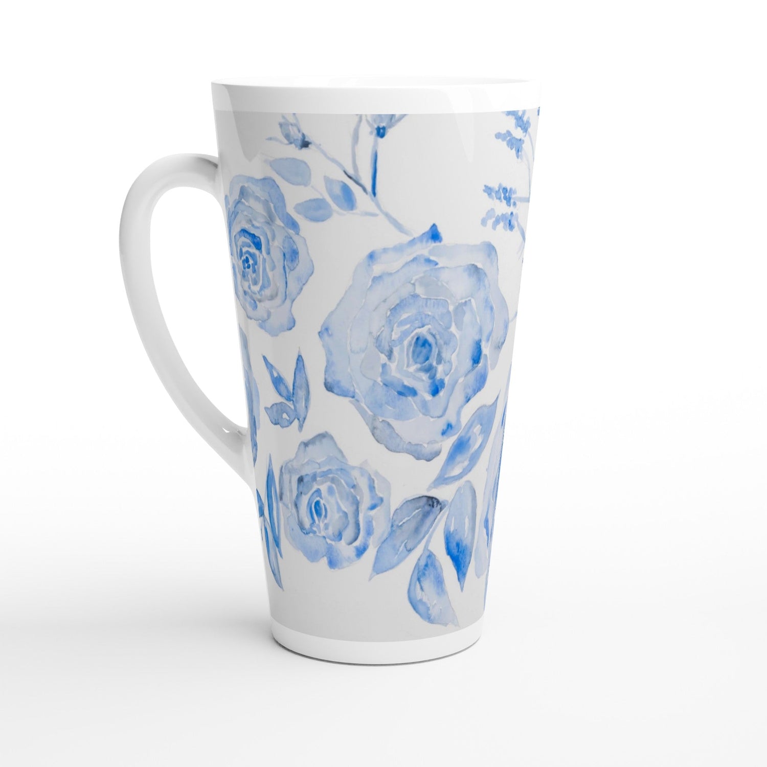 chinoiserie rose bleu latte ceramic mug - designs by pippa