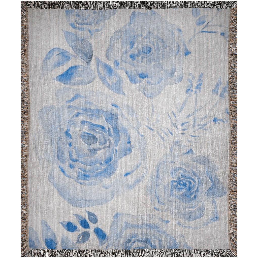 chinoiserie rose bleu woven blanket - designs by pippa