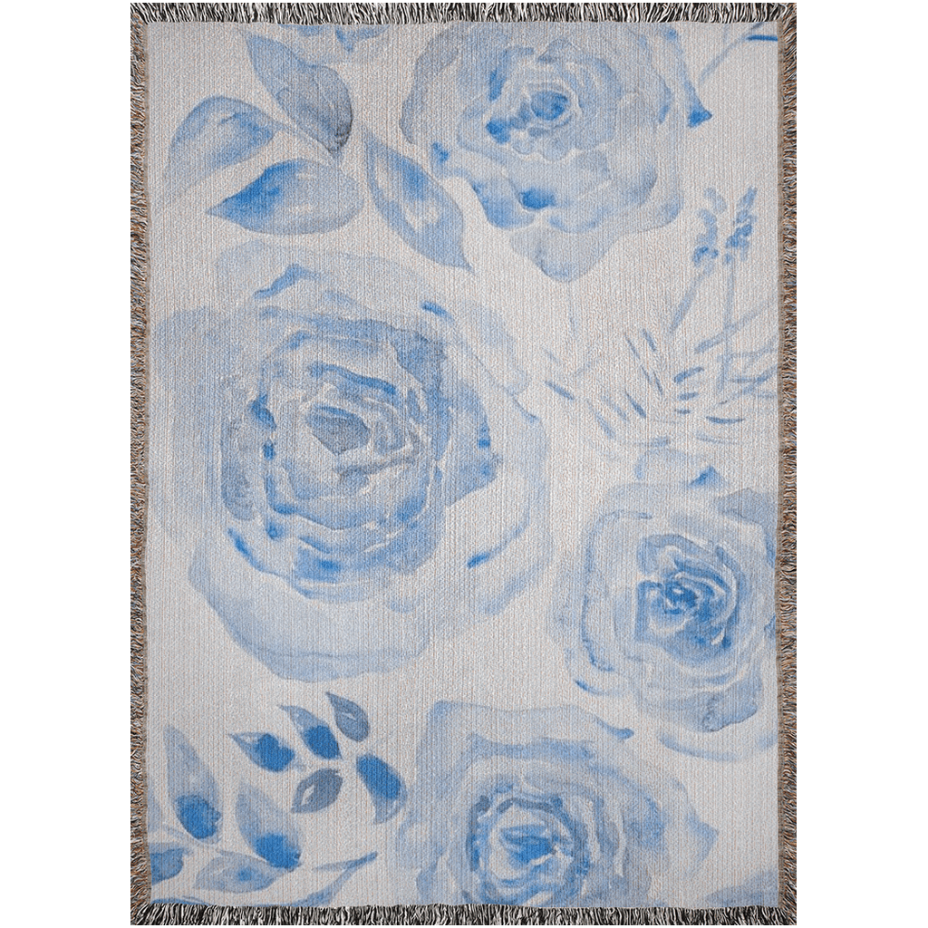 chinoiserie rose bleu woven blanket - designs by pippa