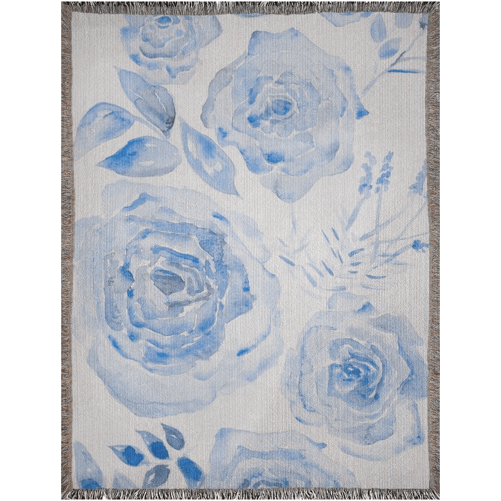 chinoiserie rose bleu woven blanket - designs by pippa