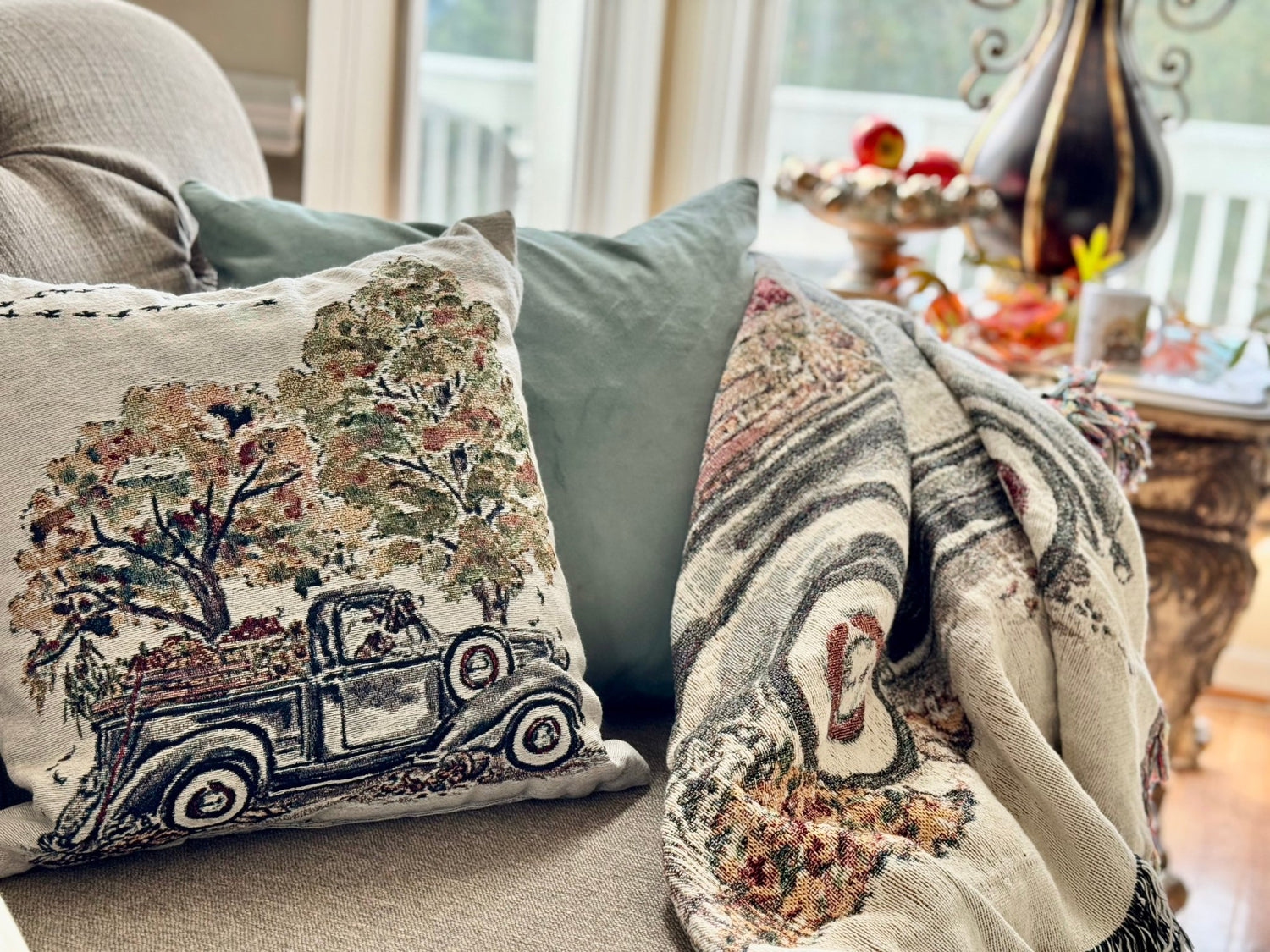 fruitful fall truck woven blanket - designs by pippa