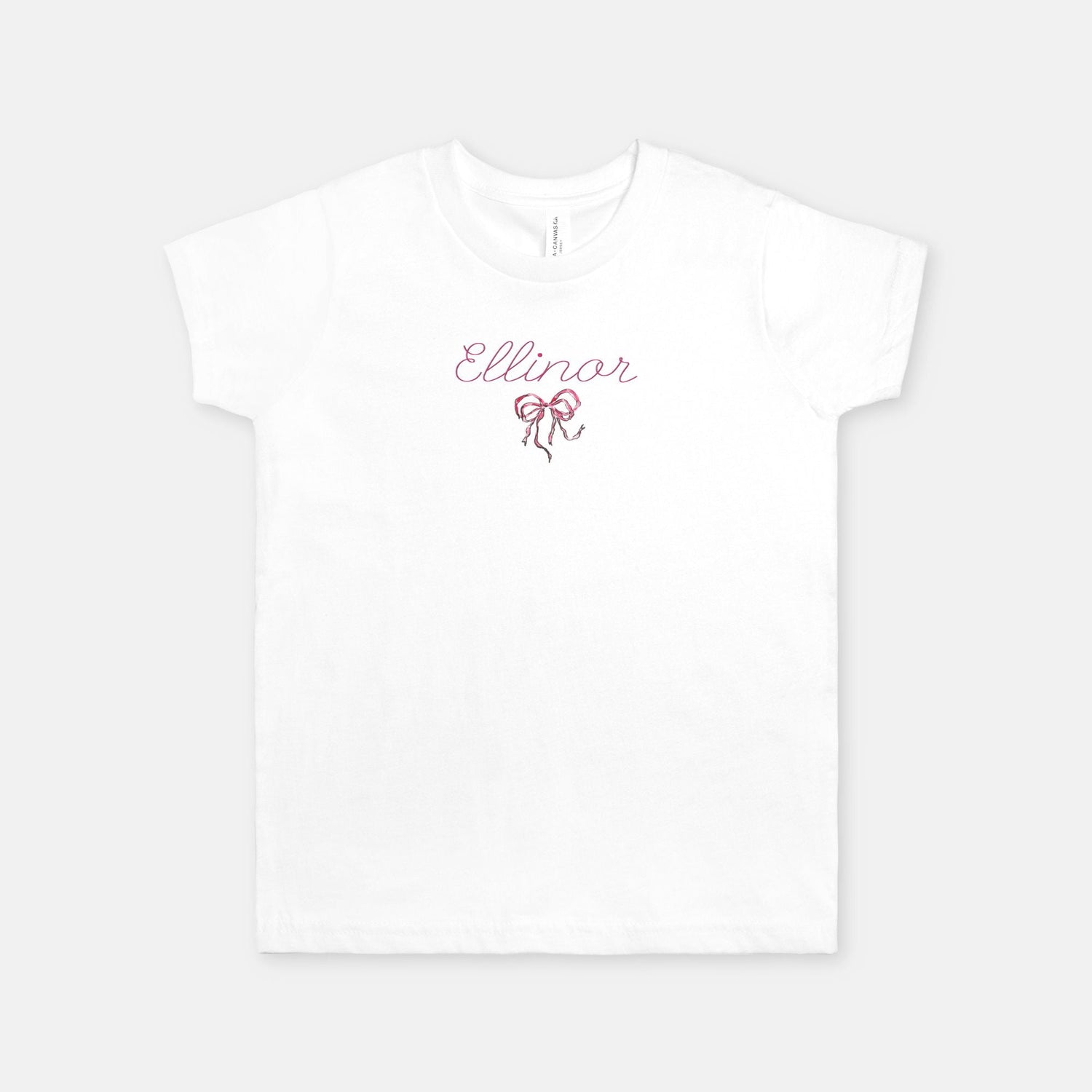 girl bow croquette custom name tee Youth S - XL - designs by pippa