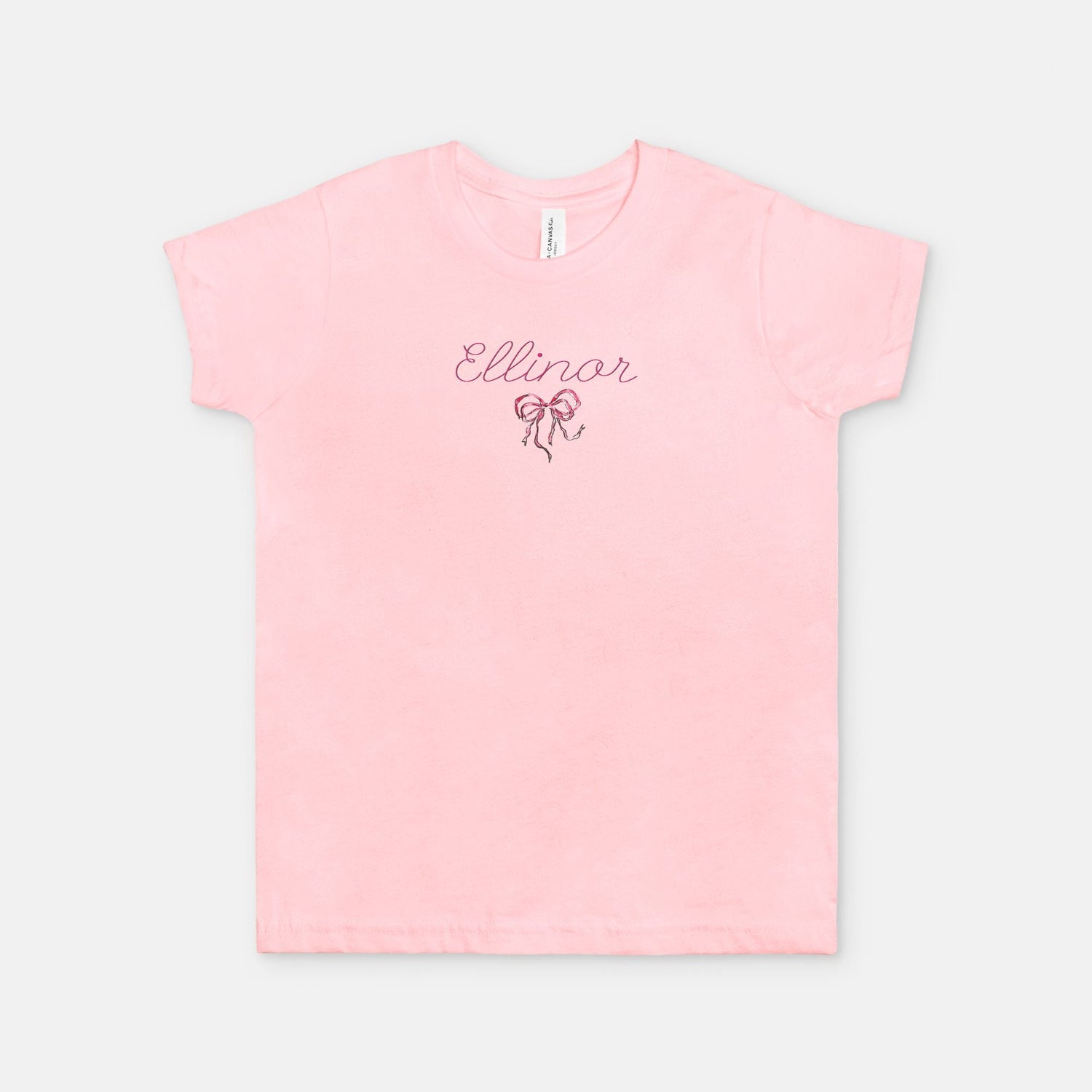 girl bow croquette custom name tee Youth S - XL - designs by pippa