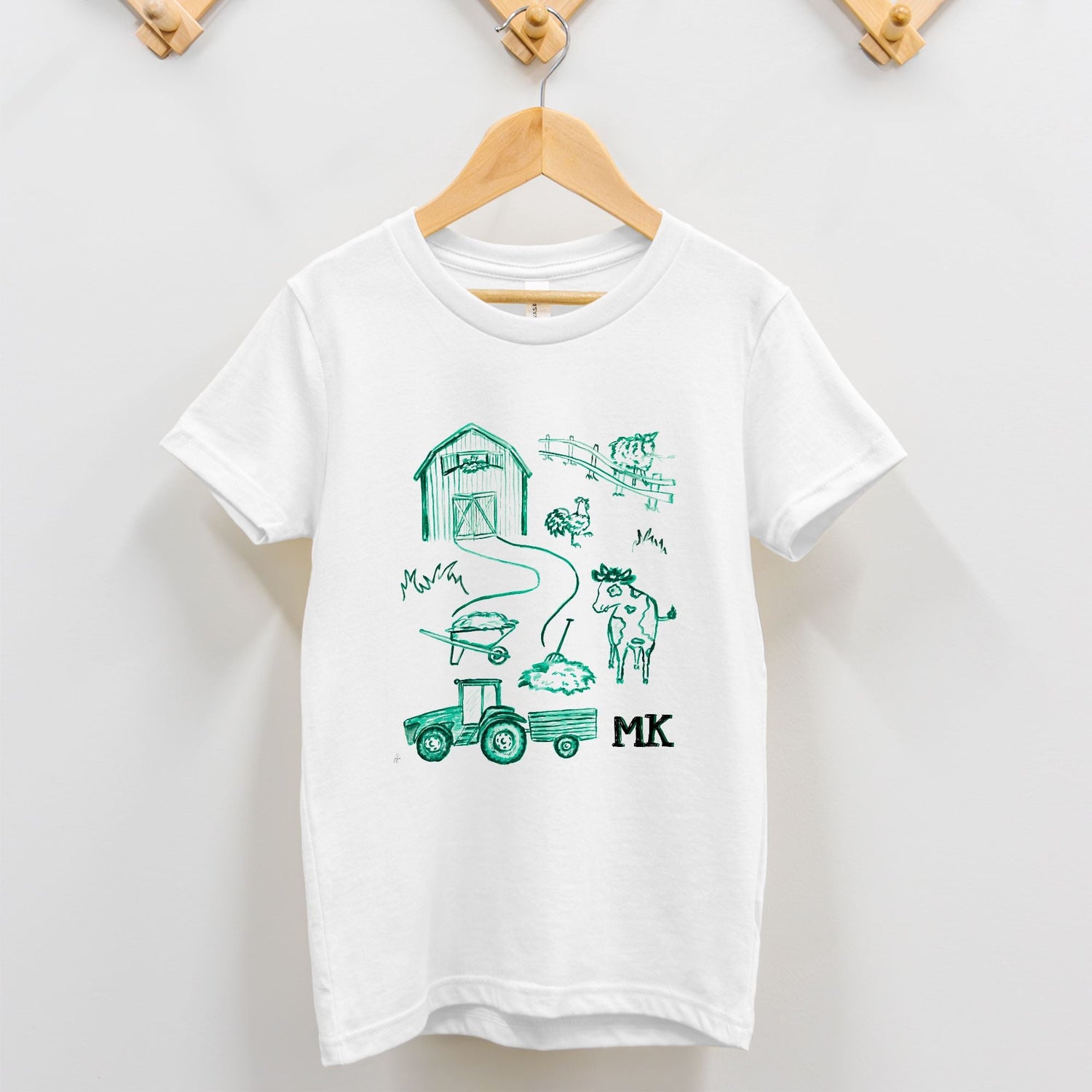 green farm toile custom initial toddler tee 2T - 5T - designs by pippa