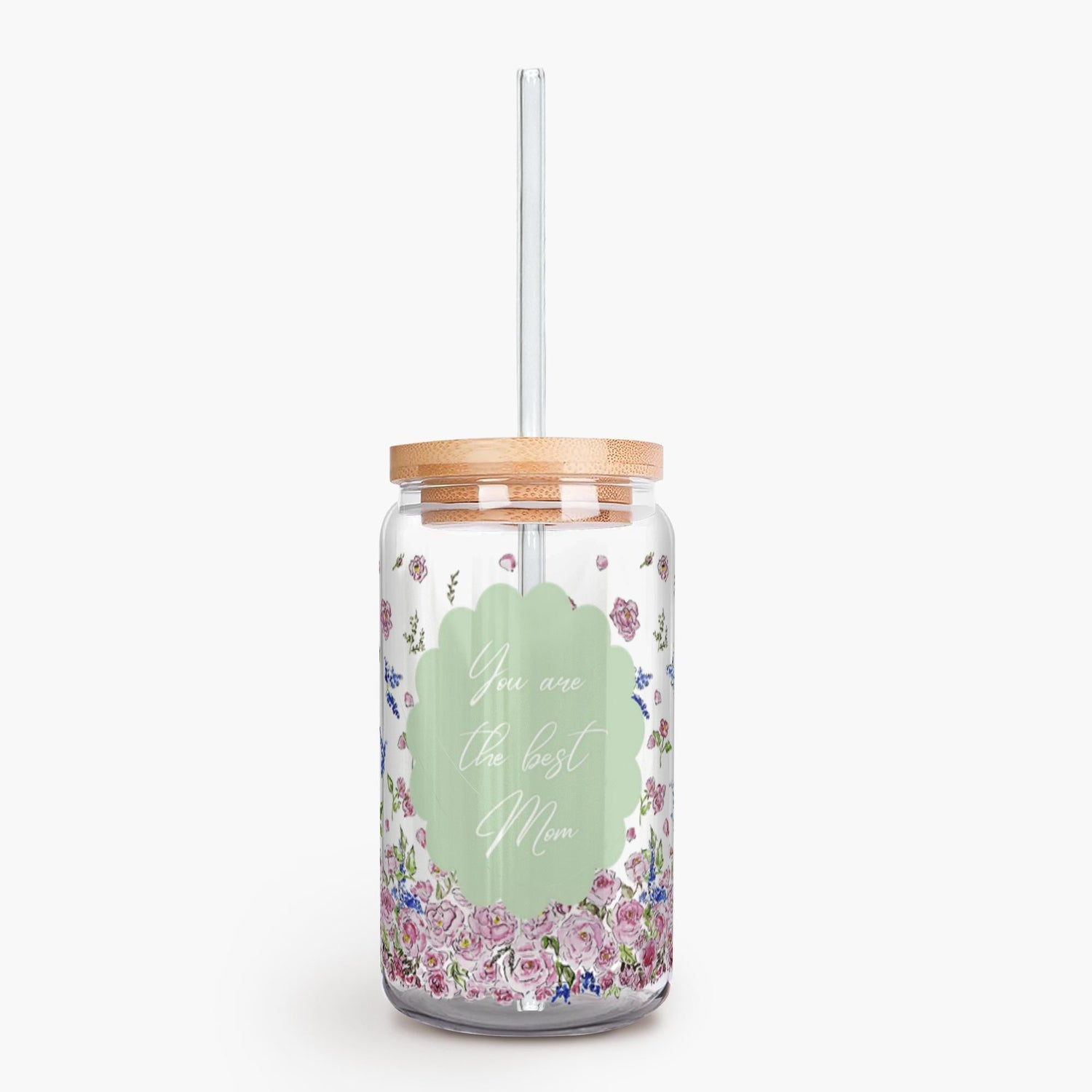 iced coffee custom floral glass lid and straw - designs by pippa