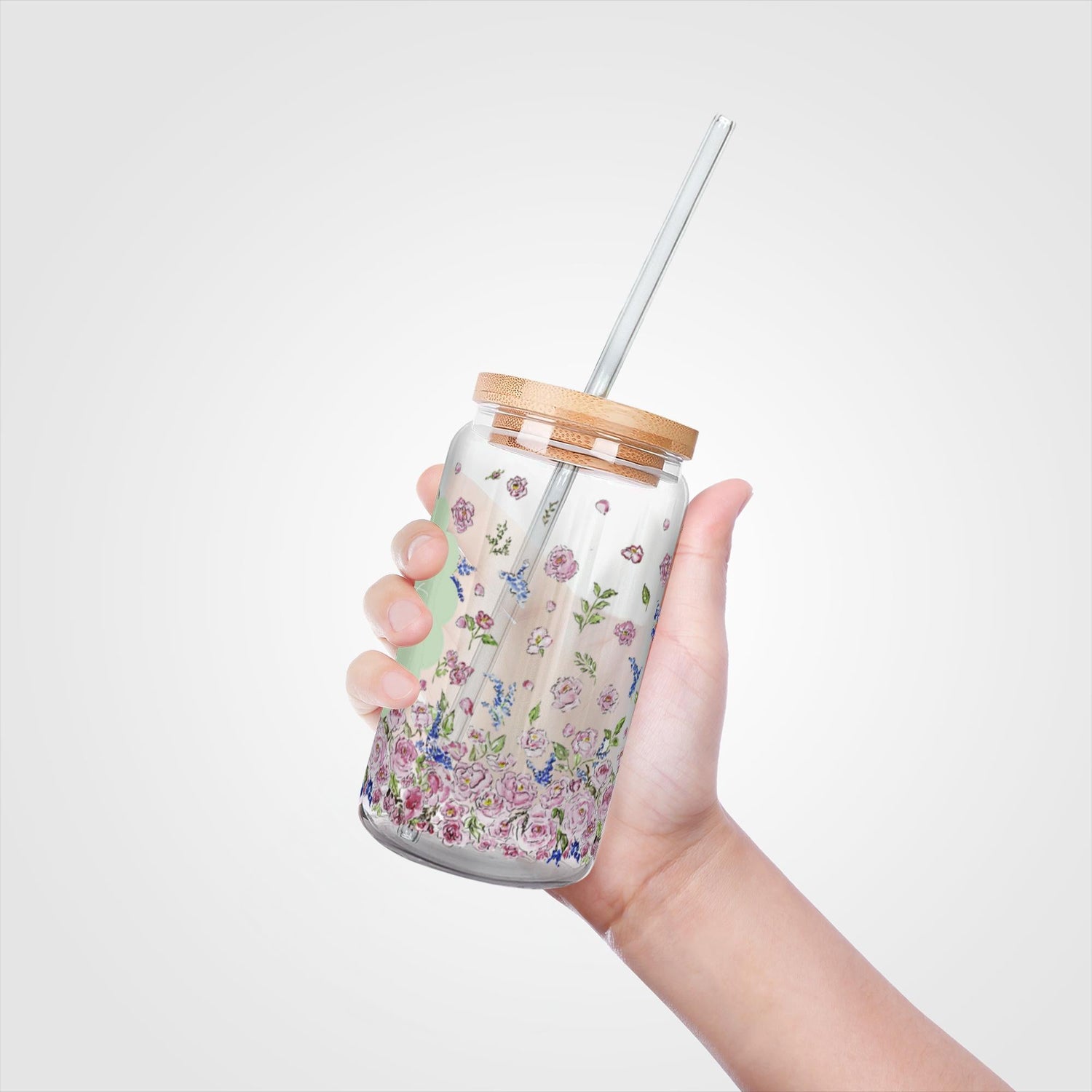 iced coffee custom floral glass lid and straw - designs by pippa