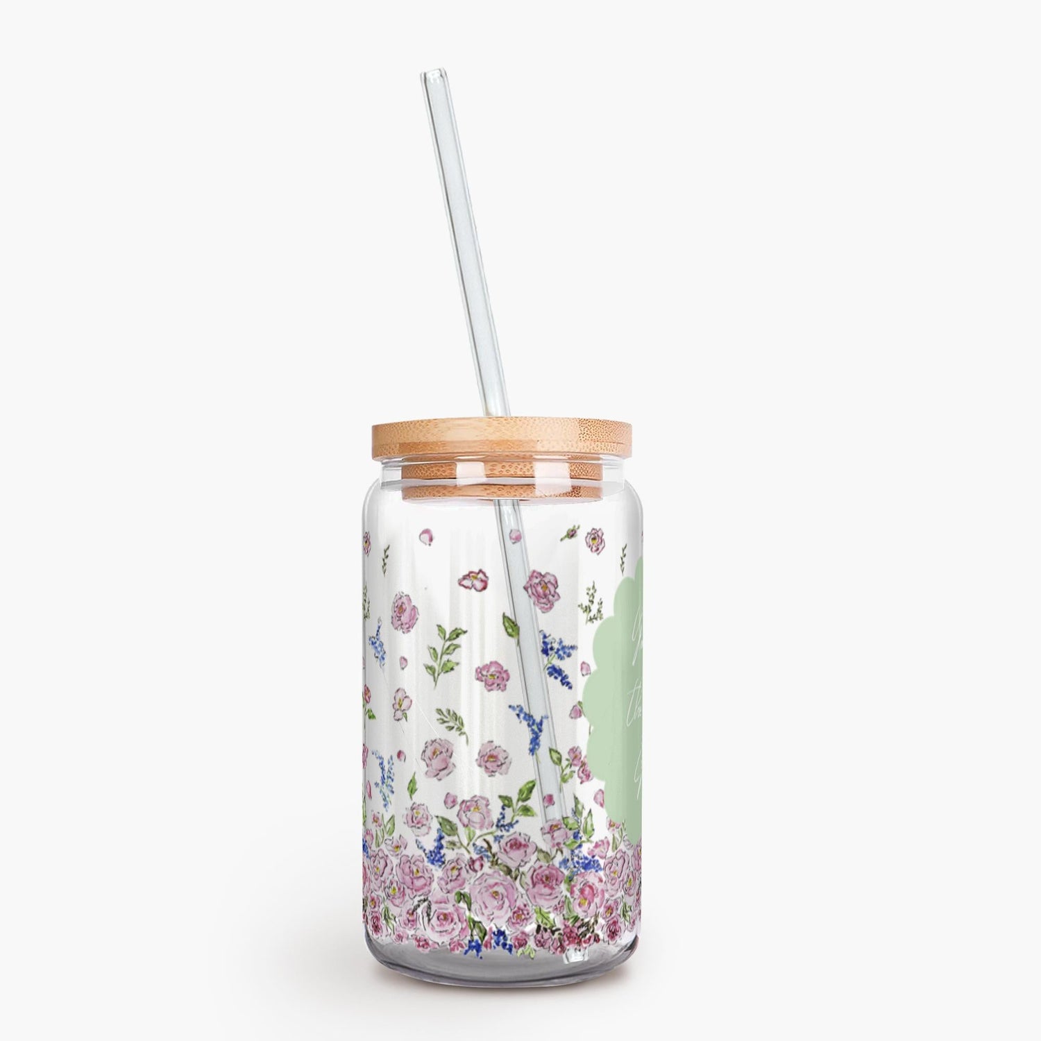 iced coffee custom floral glass lid and straw - designs by pippa