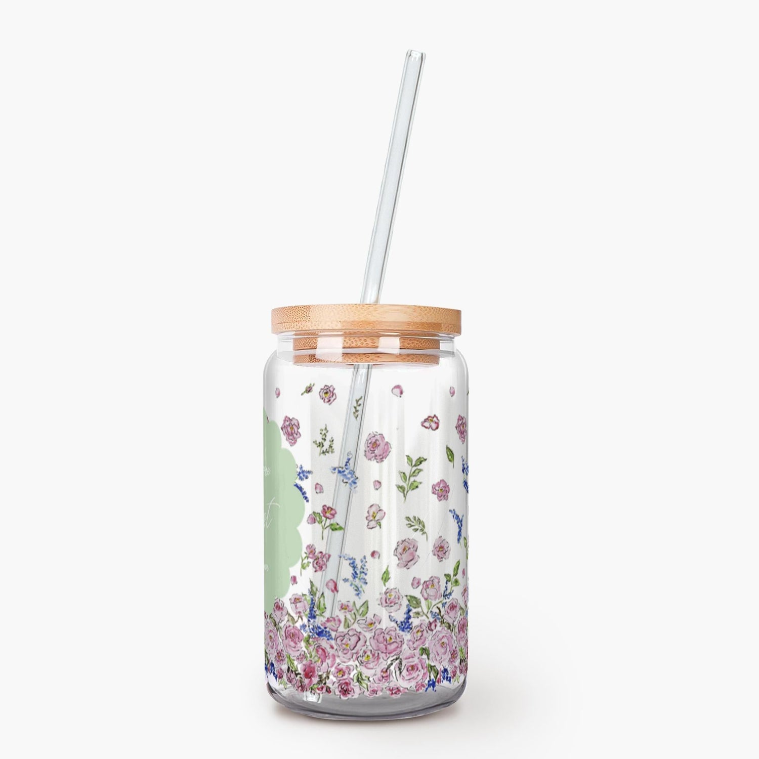 iced coffee custom floral glass lid and straw - designs by pippa