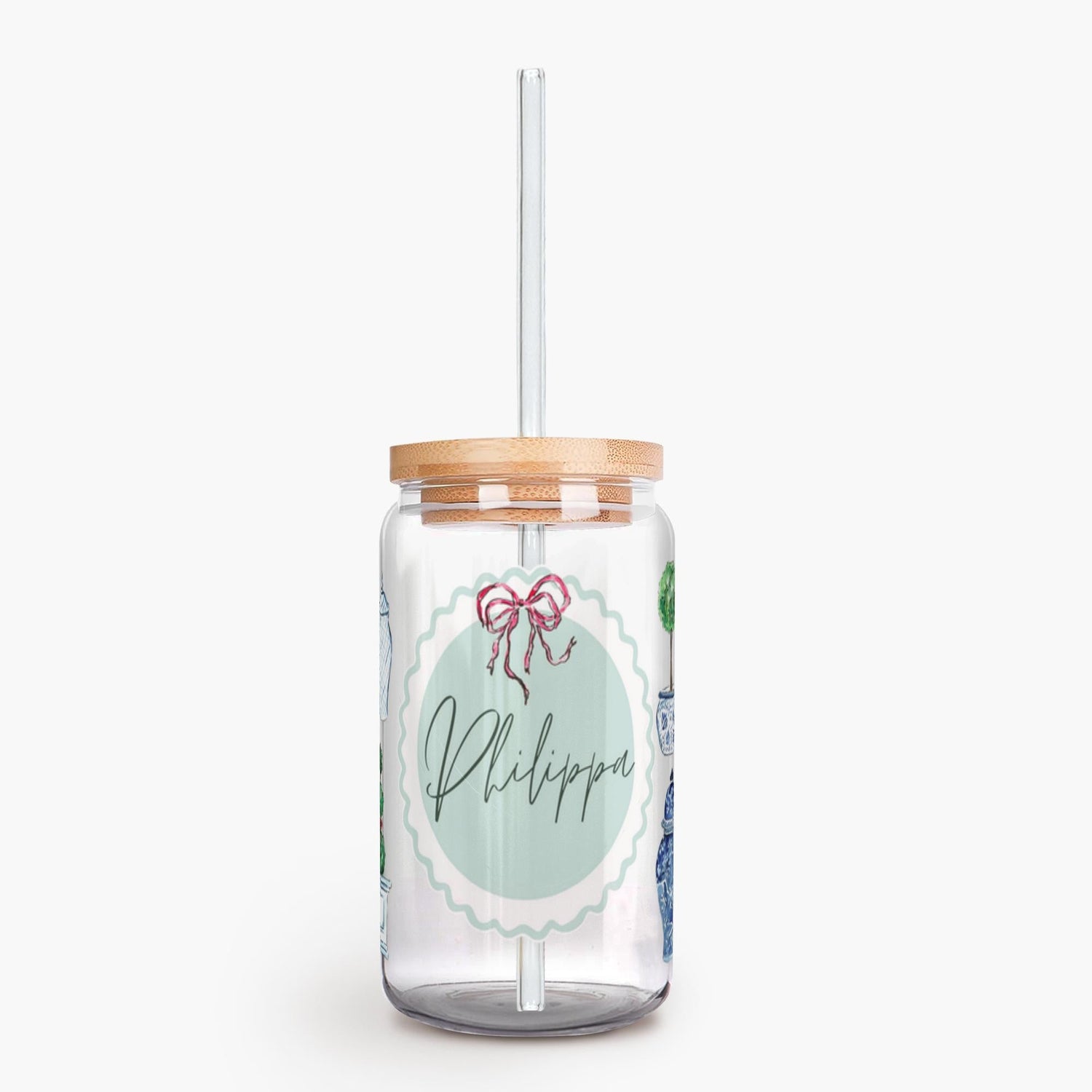 iced coffee glass chinoiserie custom green scallop - designs by pippa