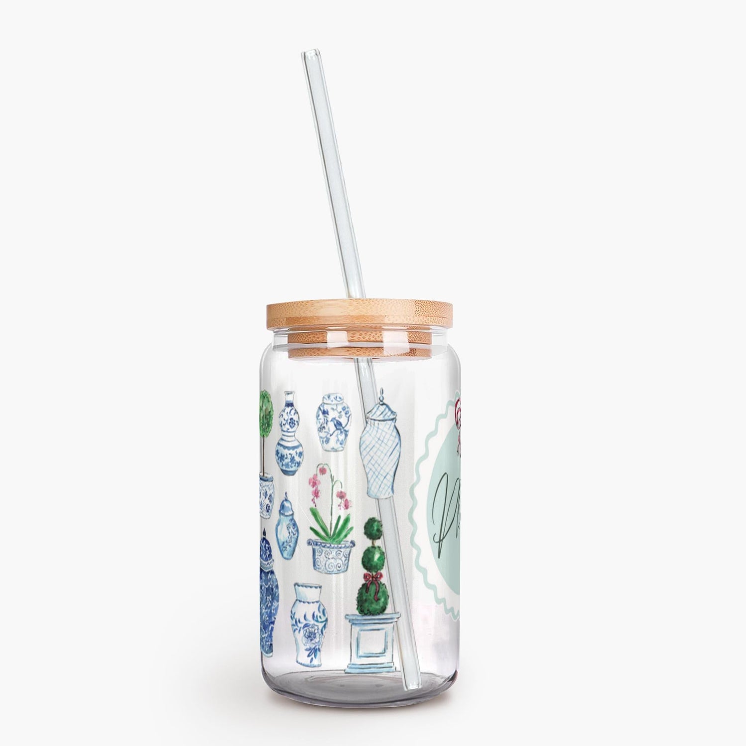 iced coffee glass chinoiserie custom green scallop - designs by pippa