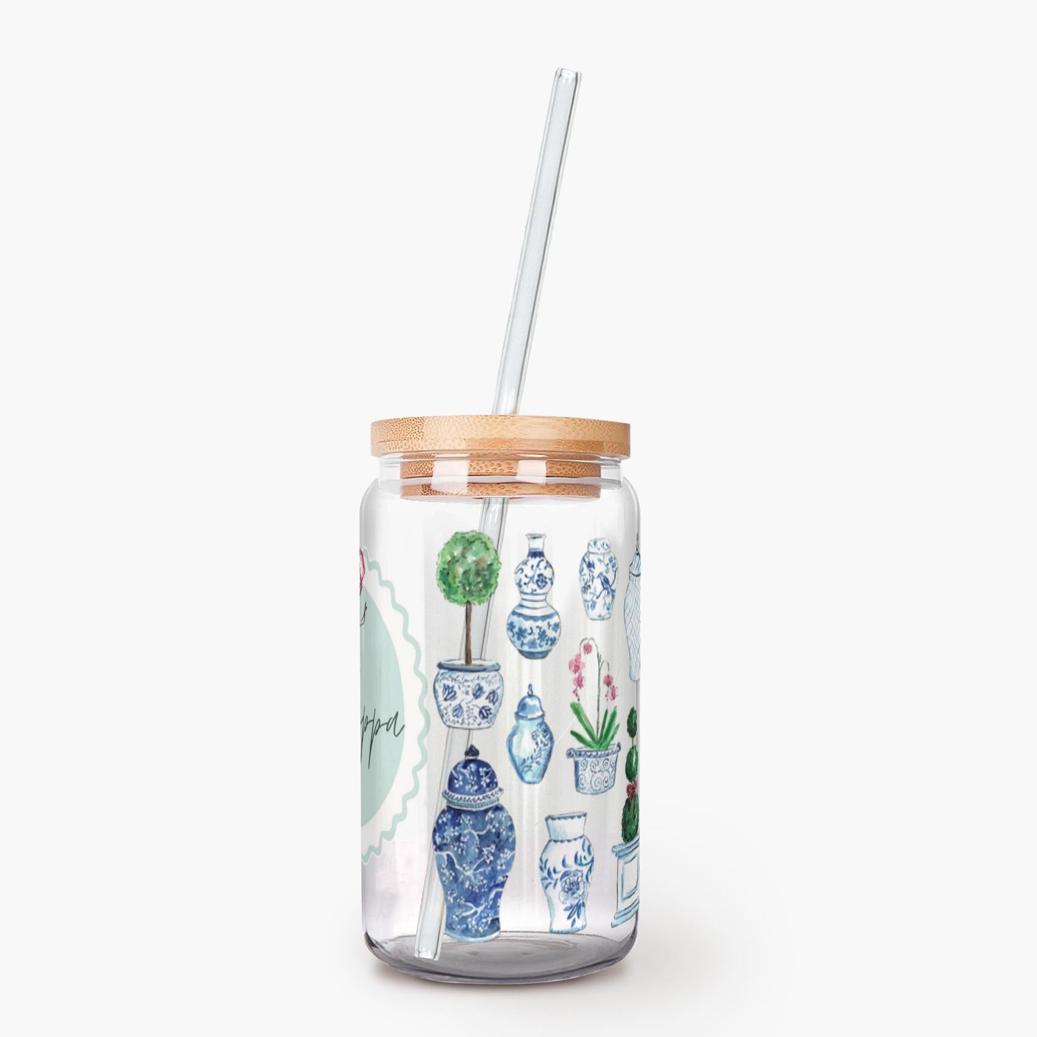 iced coffee glass chinoiserie custom green scallop - designs by pippa