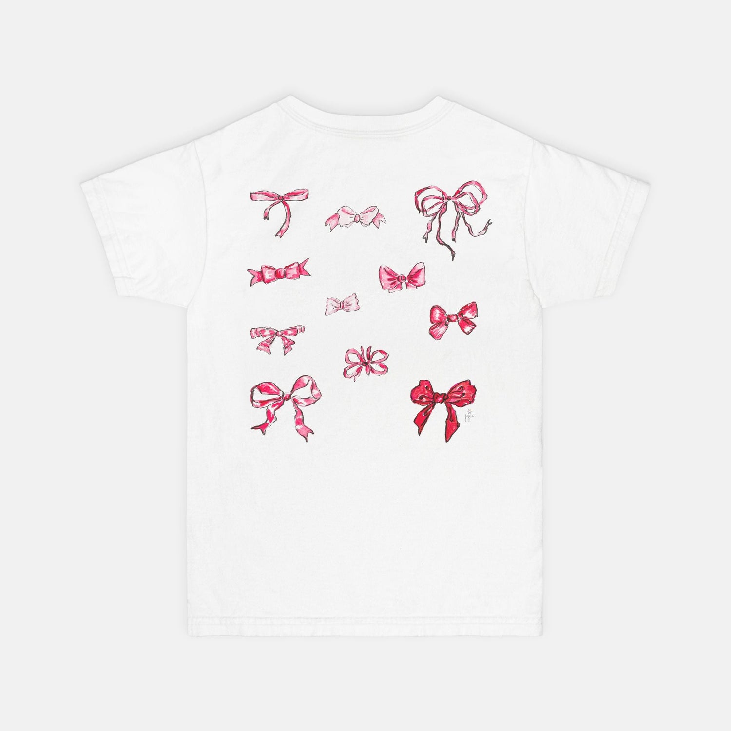 pink girly bow custom tee Youth S - XL heavyweight - designs by pippa