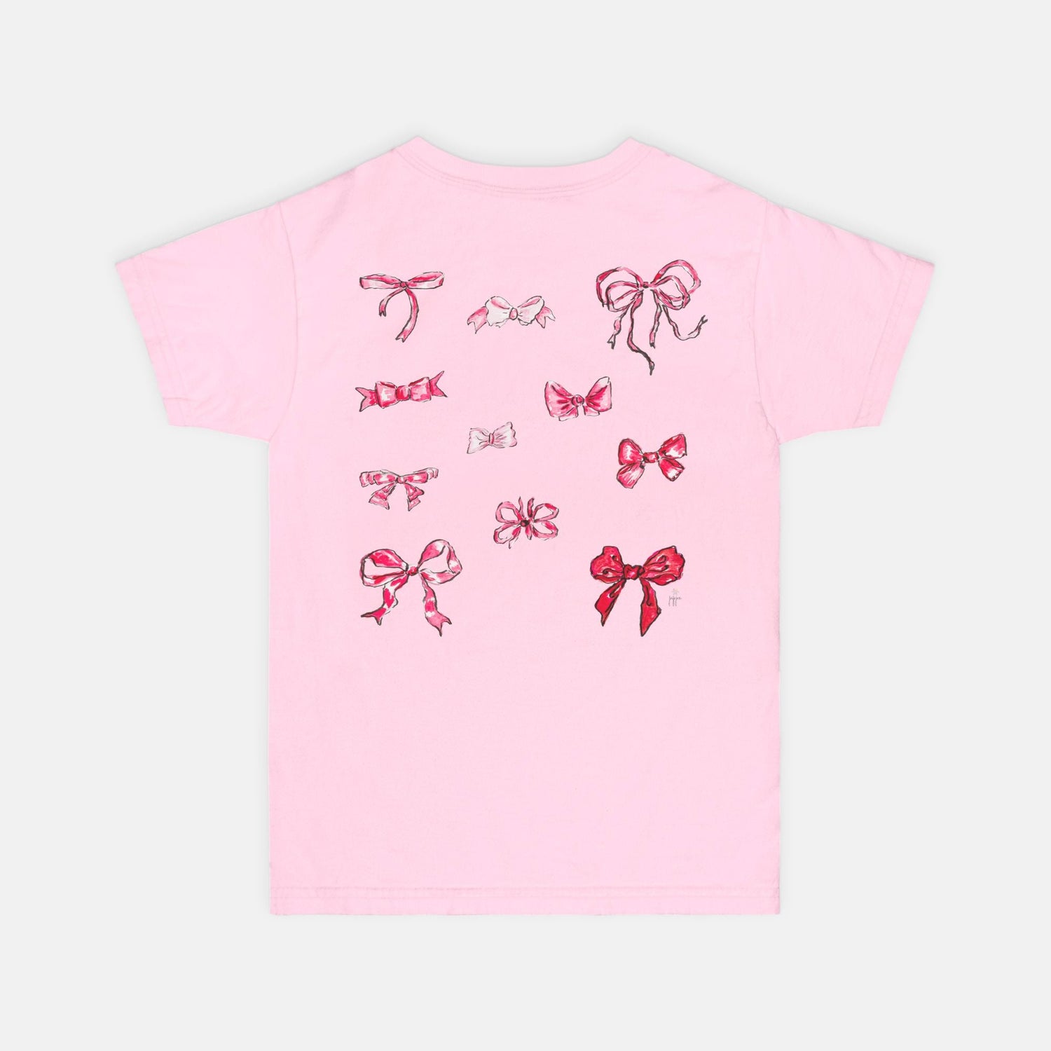 pink girly bow custom tee Youth S - XL heavyweight - designs by pippa