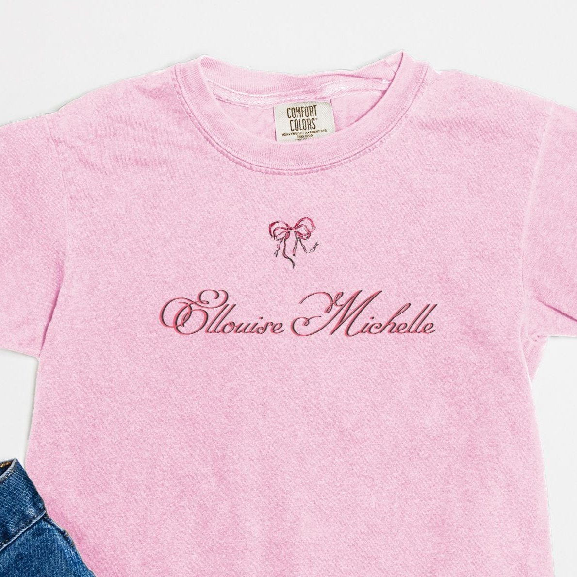 pink girly bow custom tee Youth S - XL heavyweight - designs by pippa