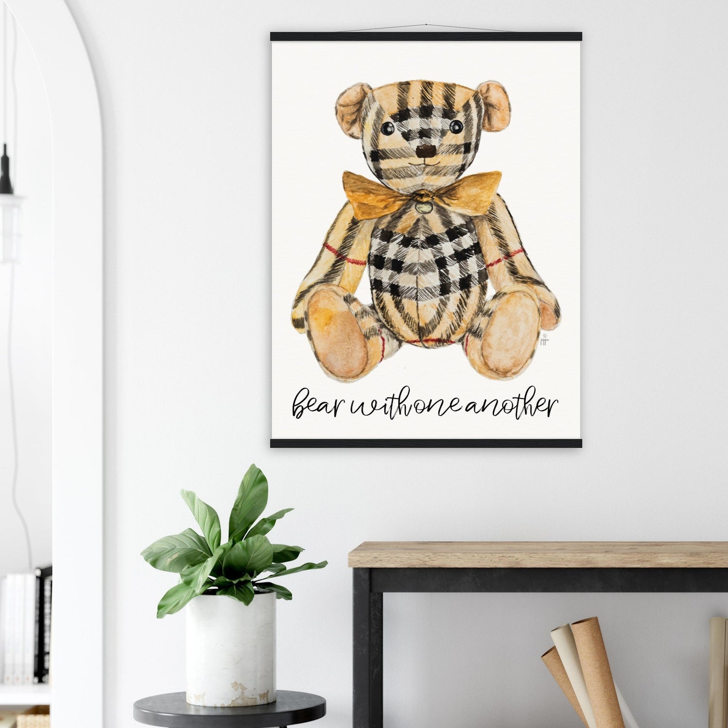 plaid bear bearberry personalized museum - quality paper poster with hanger - designs by pippa