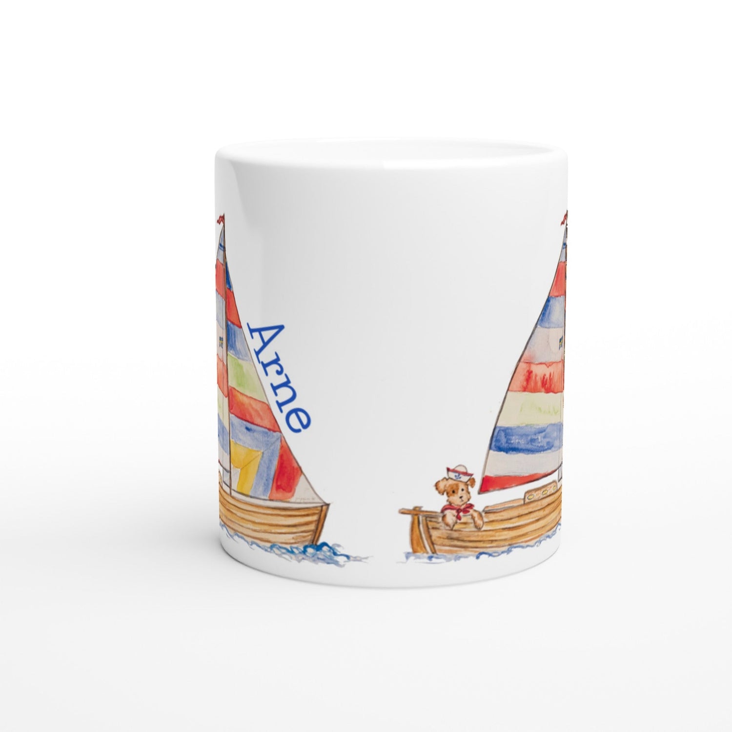 sailboat boy personalized white ceramic mug - designs by pippa