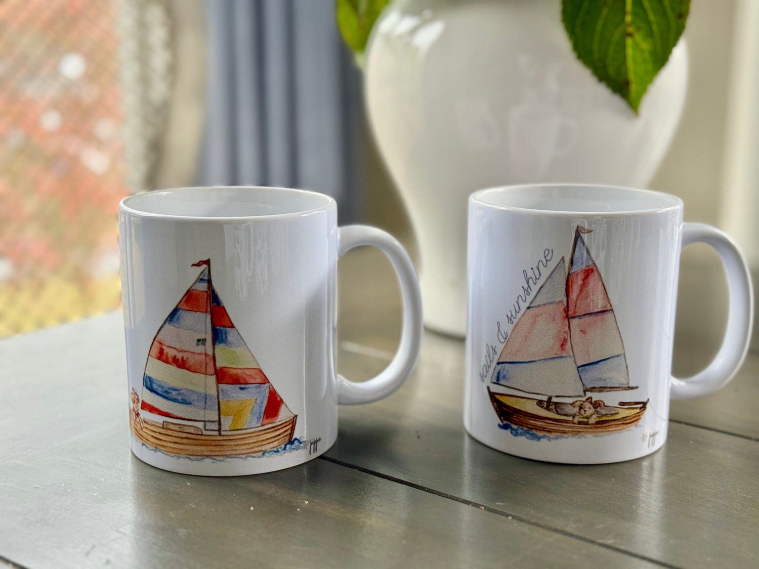 sailboat boy personalized white ceramic mug - designs by pippa