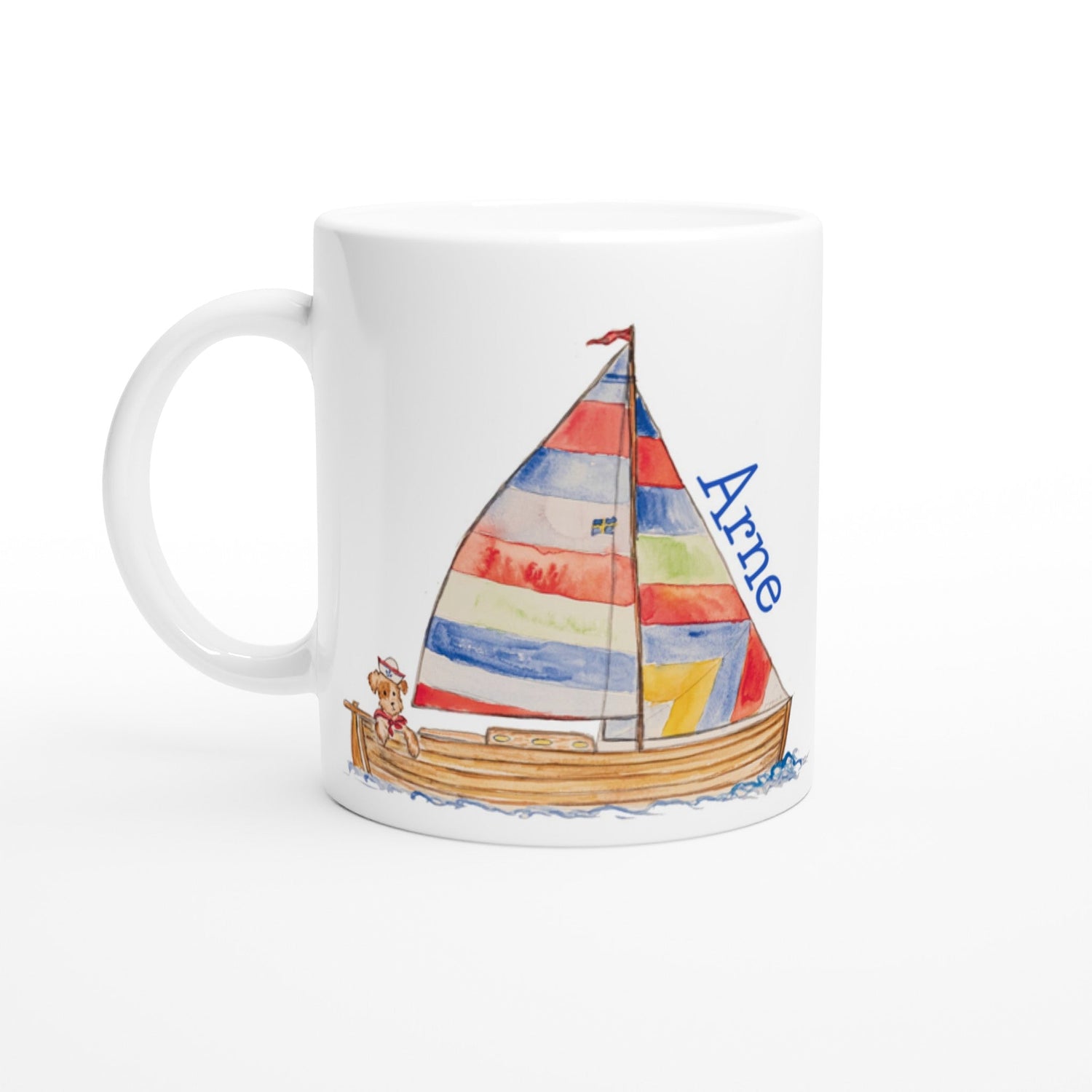 sailboat boy personalized white ceramic mug - designs by pippa