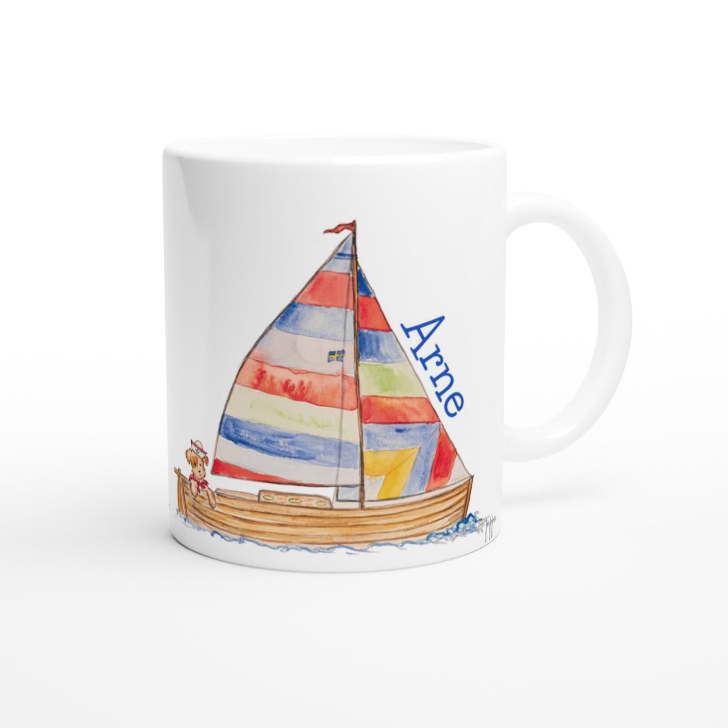 sailboat boy personalized white ceramic mug - designs by pippa