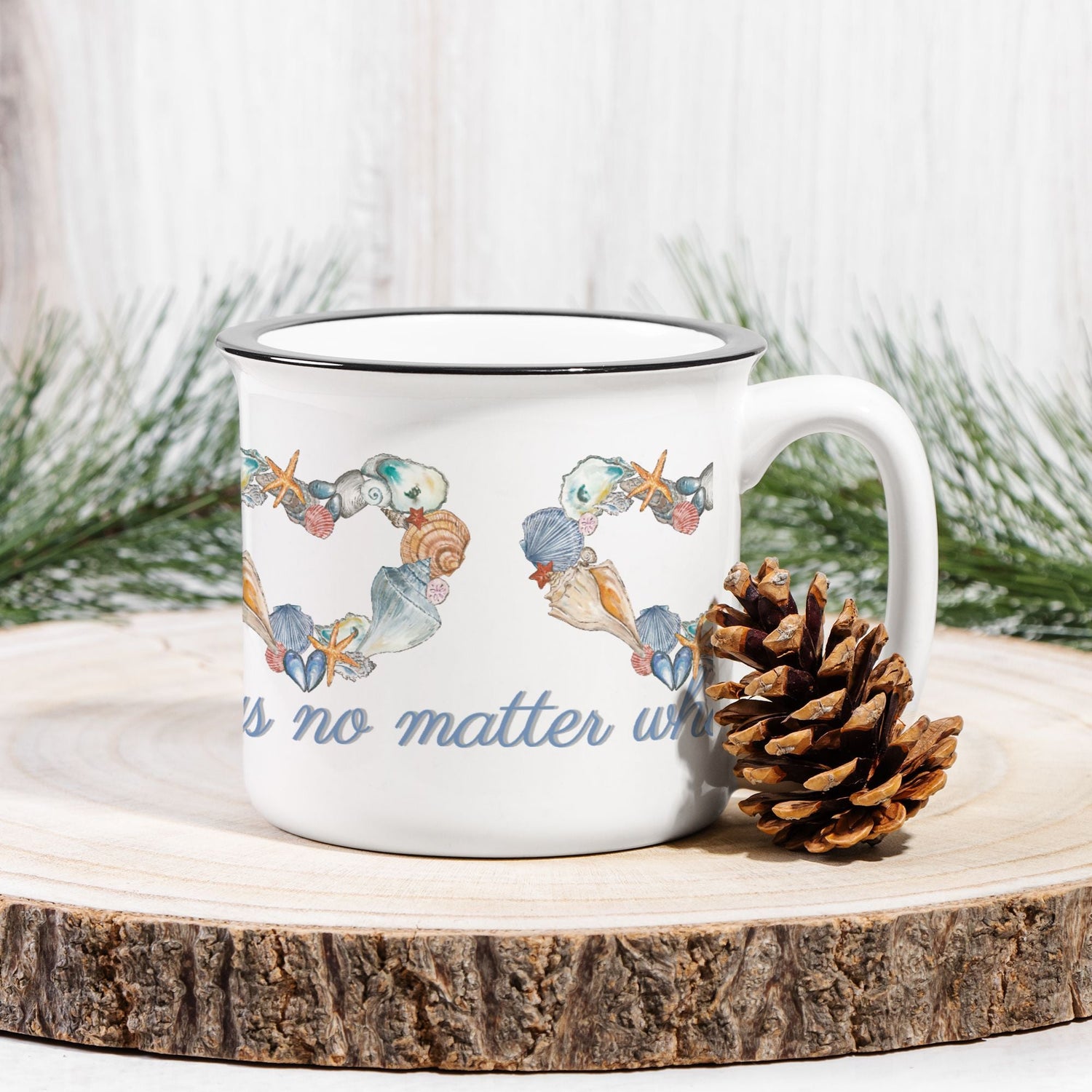 shell heart family for always ceramic camp mug white custom - designs by pippa