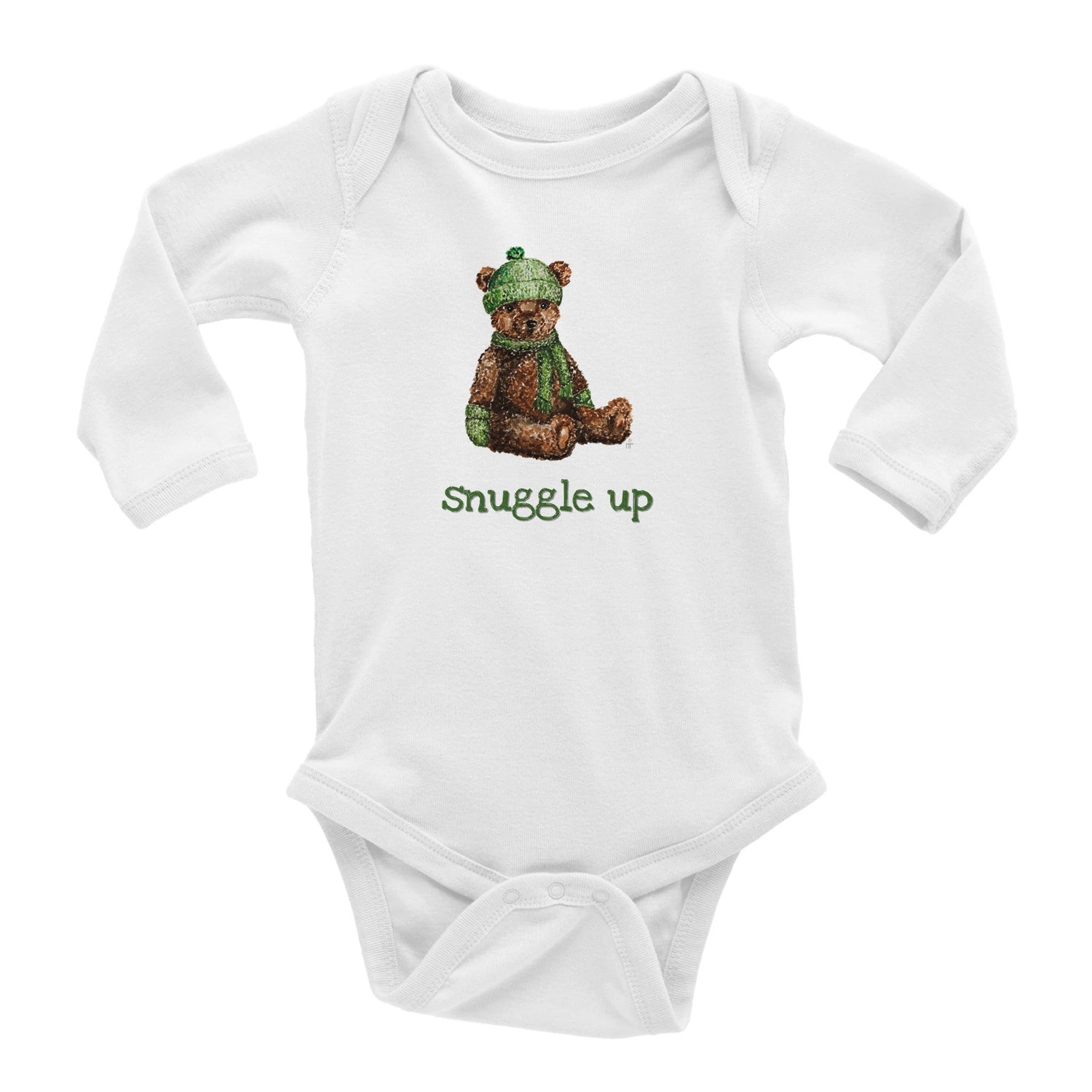 snuggle up winter bear personalized classic baby long sleeve bodysuit - designs by pippa