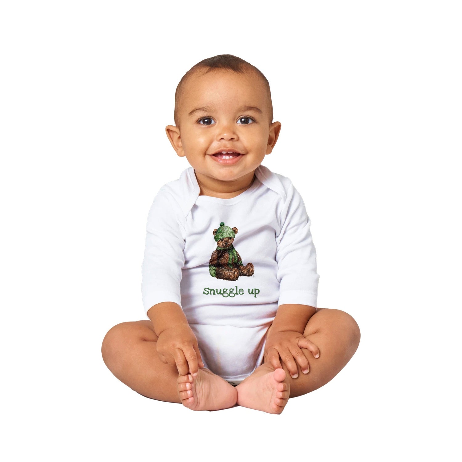 snuggle up winter bear personalized classic baby long sleeve bodysuit - designs by pippa