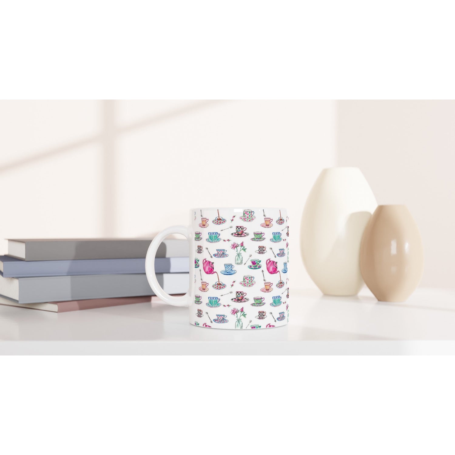 tea time white ceramic mug - designs by pippa