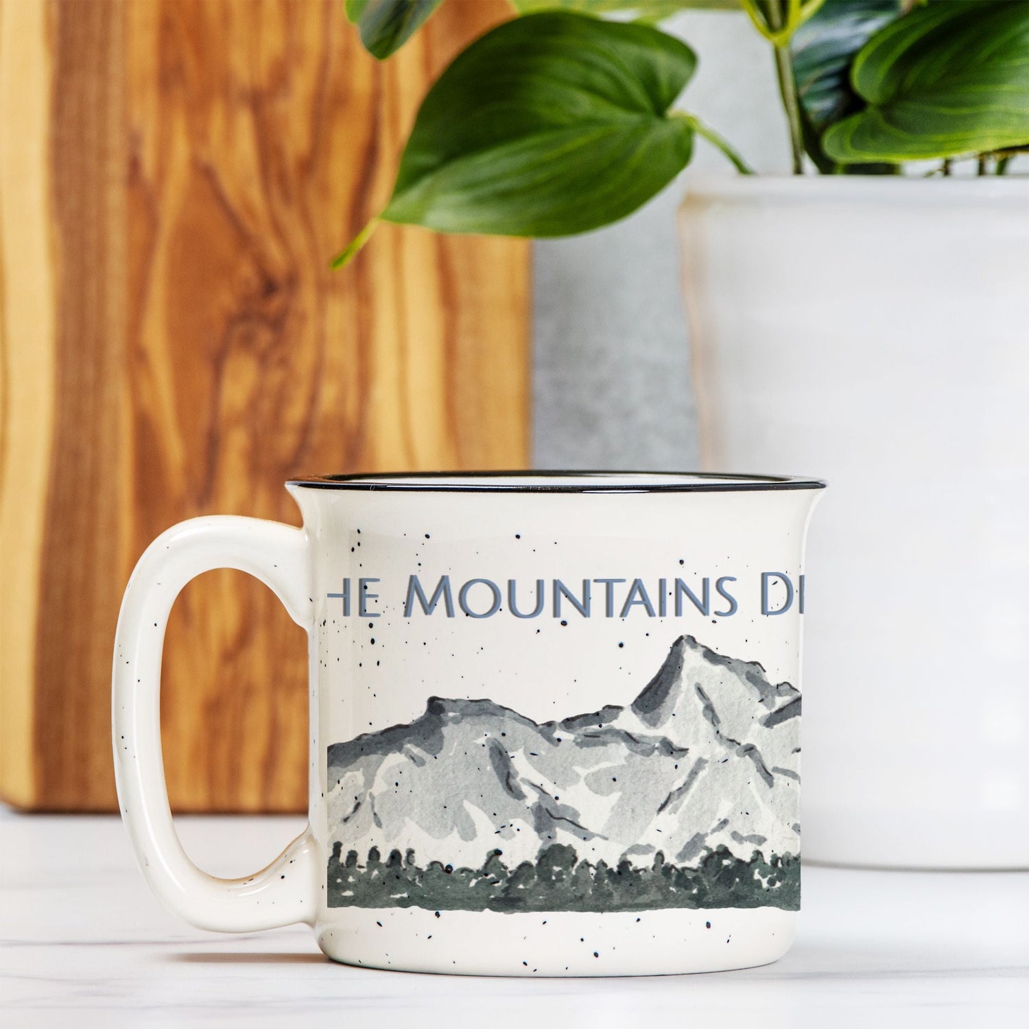 the mountains declare ceramic camp mug speckled cream 13oz - designs by pippa