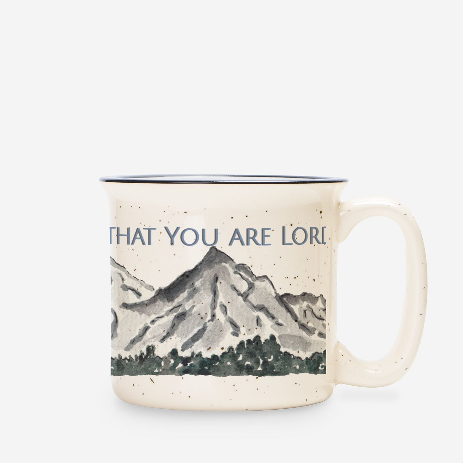 the mountains declare ceramic camp mug speckled cream 13oz - designs by pippa