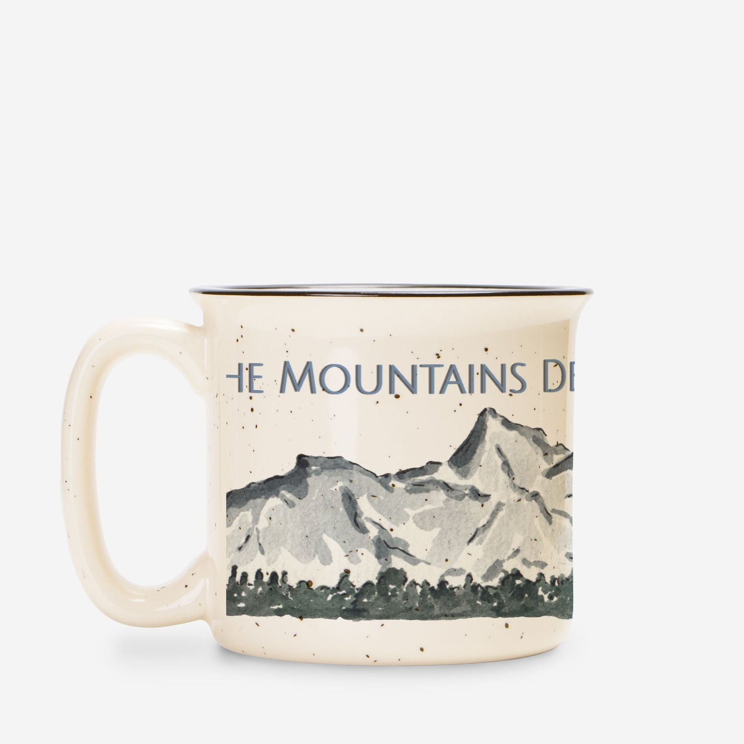 the mountains declare ceramic camp mug speckled cream 13oz - designs by pippa