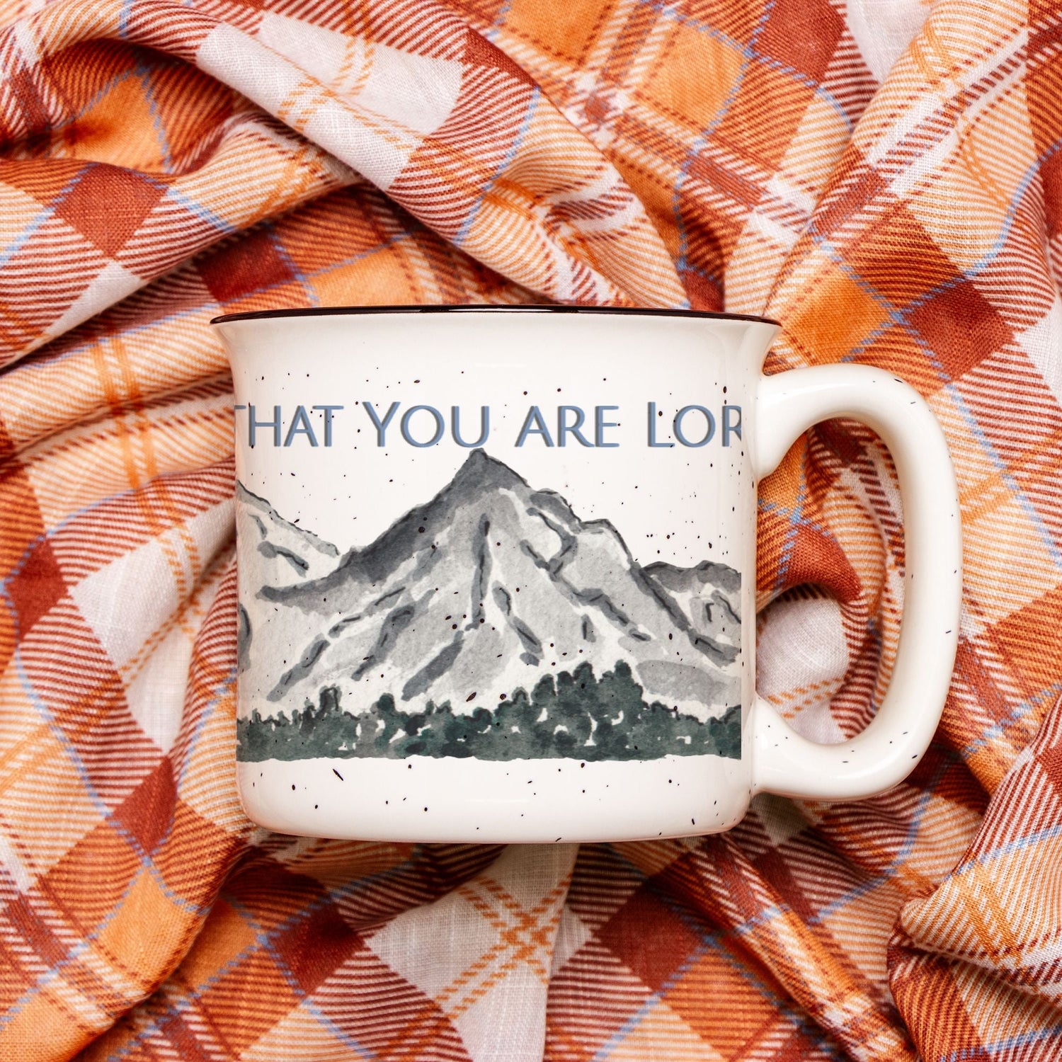 the mountains declare ceramic camp mug speckled cream 13oz - designs by pippa