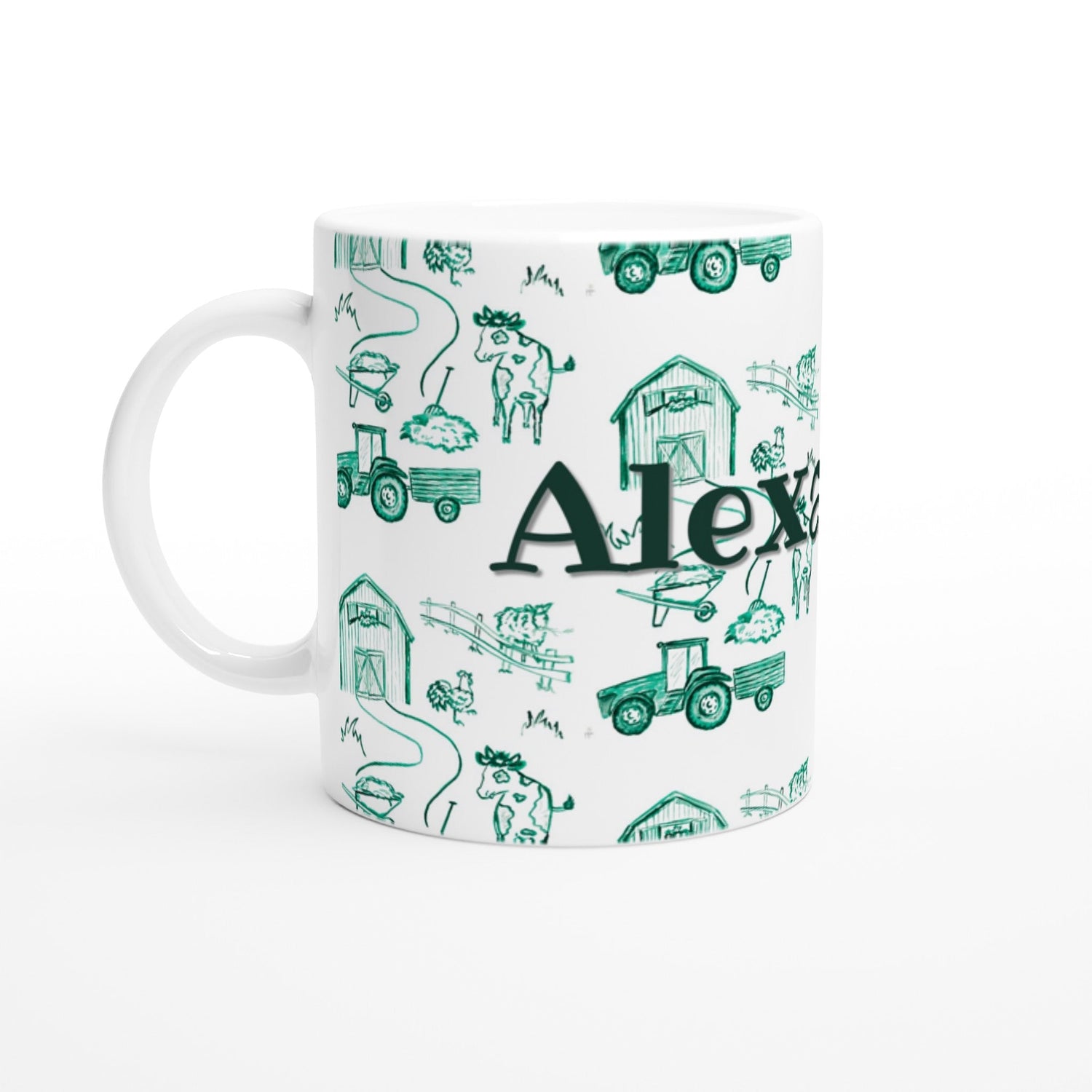 toile farm personalized child's white ceramic mug - designs by pippa