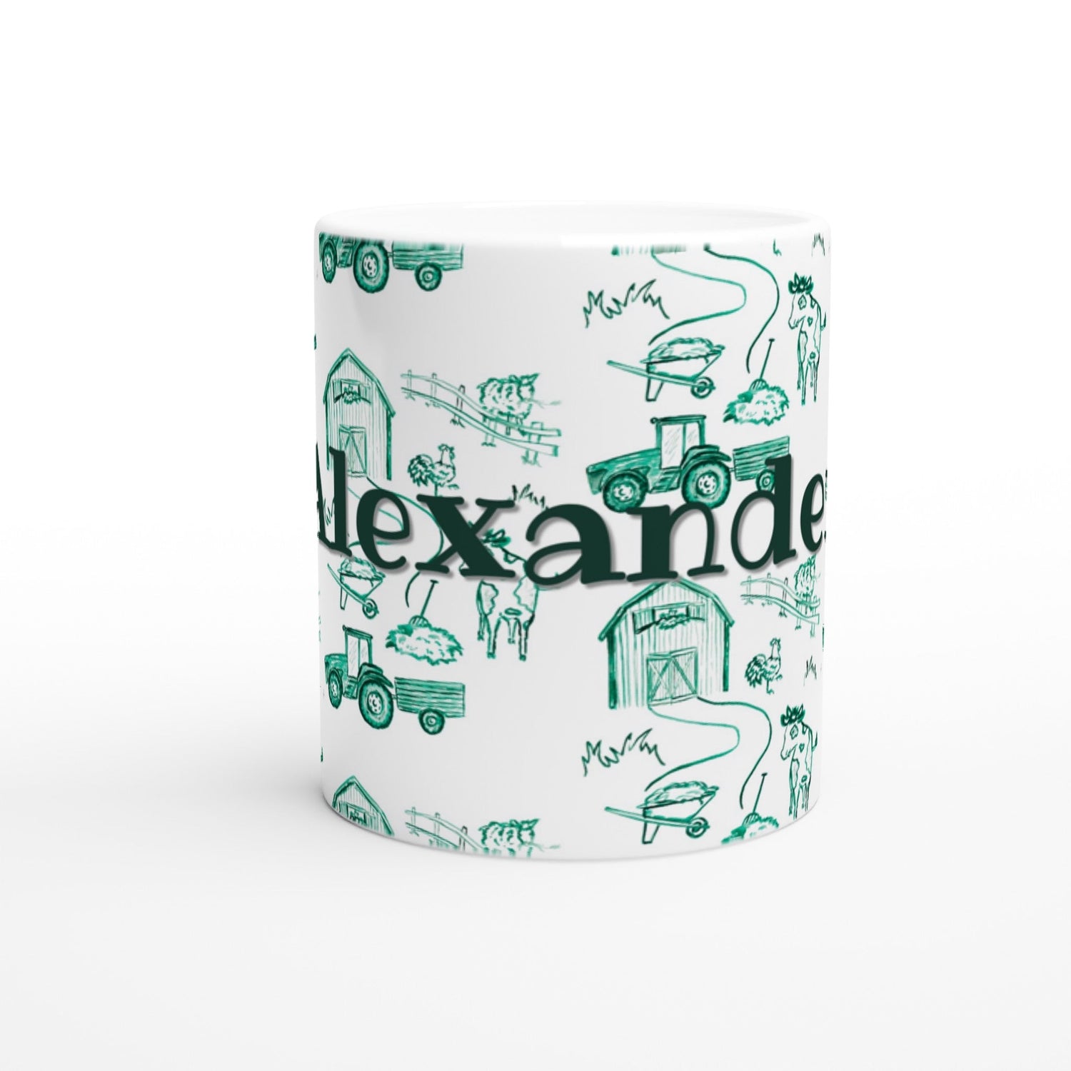 toile farm personalized child's white ceramic mug - designs by pippa