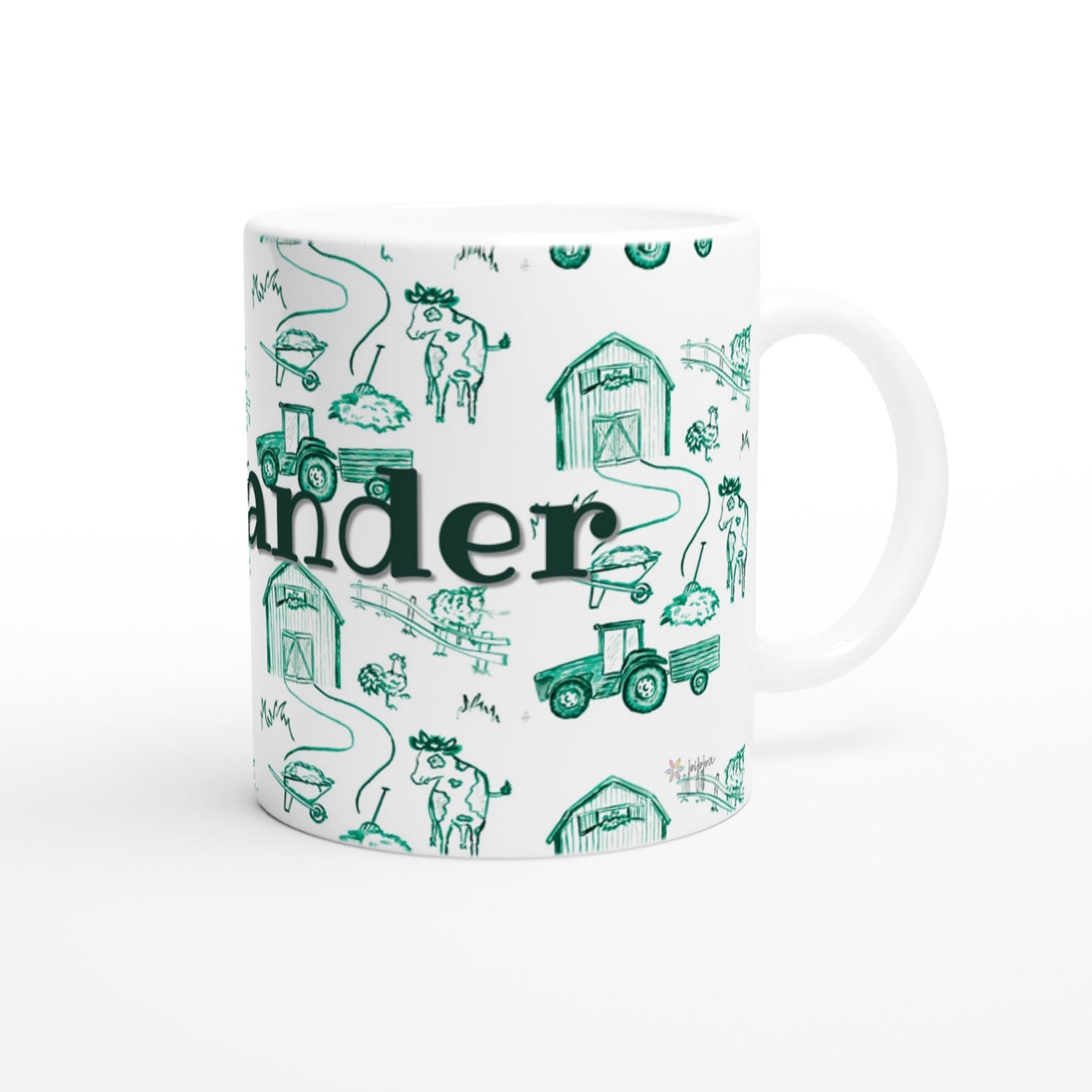 toile farm personalized child's white ceramic mug - designs by pippa