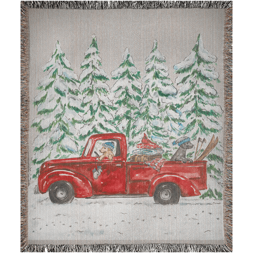 vintage winter truck woven blanket - designs by pippa