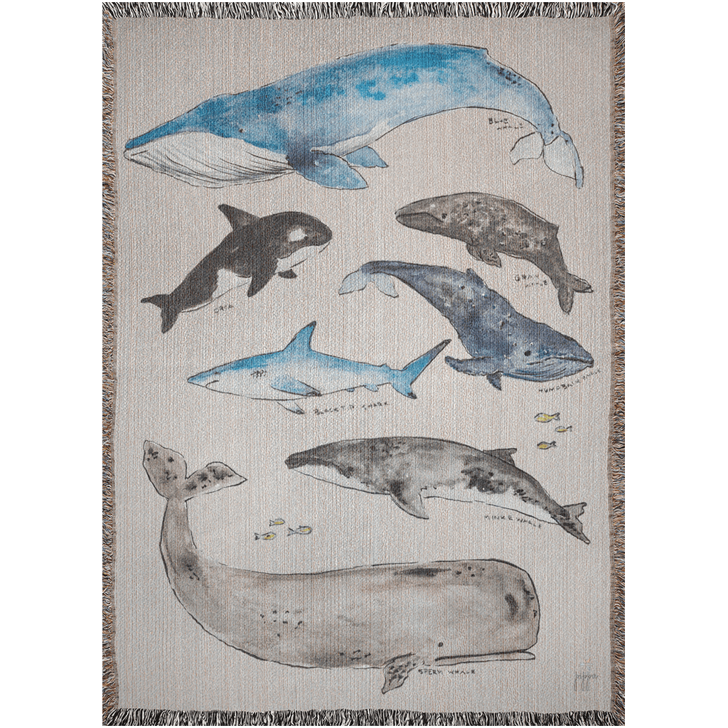 whales and the shark woven blanket - designs by pippa