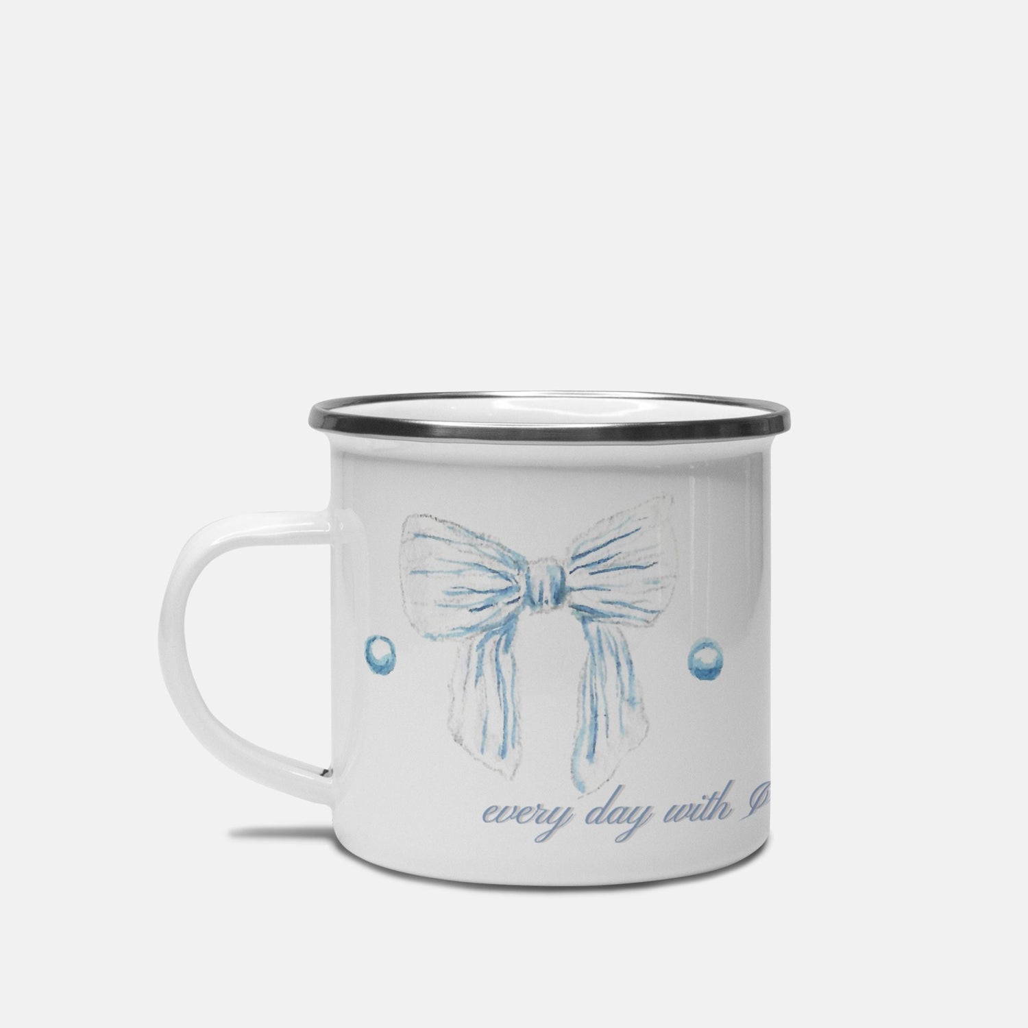 white and blue fall bow pumpkin mug enamel customized - designs by pippa