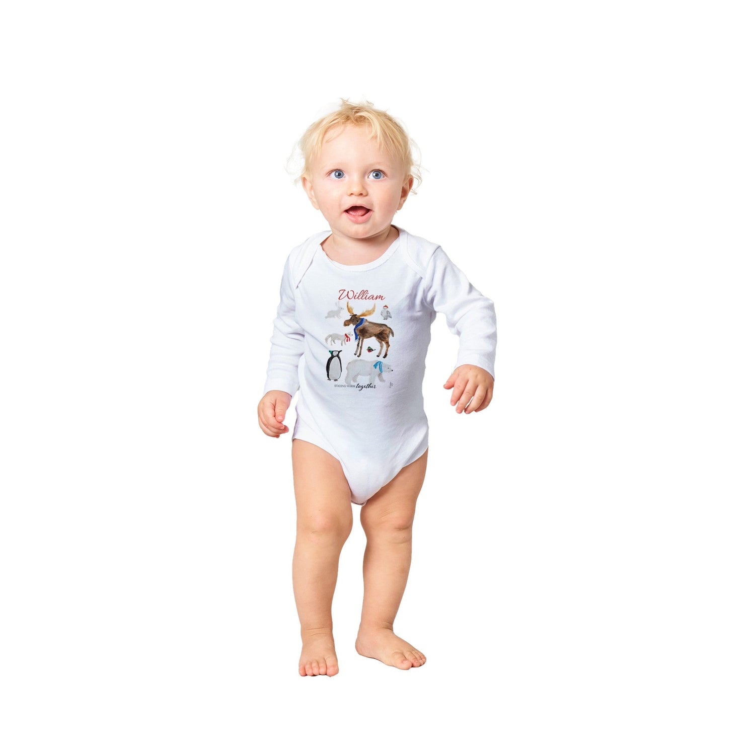 winter friends personalized classic baby long sleeve bodysuit - designs by pippa