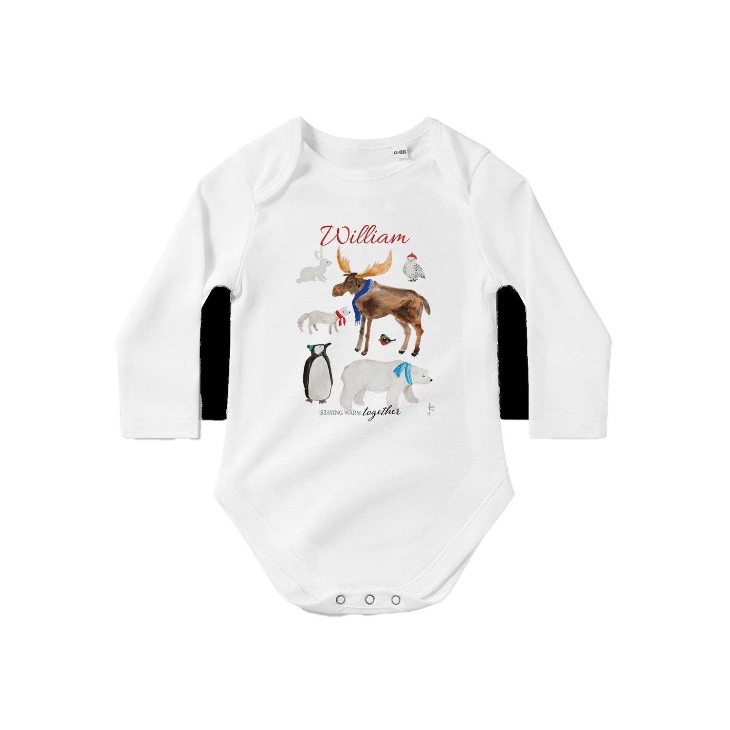 winter friends personalized classic baby long sleeve bodysuit - designs by pippa