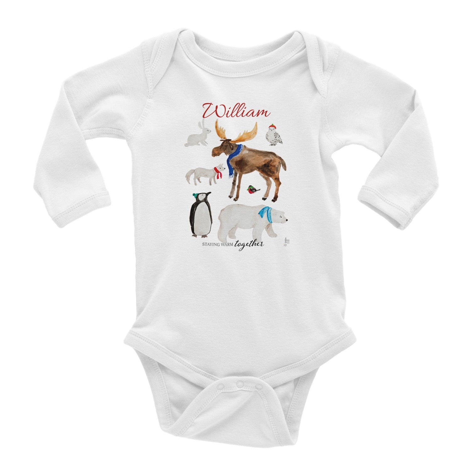 winter friends personalized classic baby long sleeve bodysuit - designs by pippa